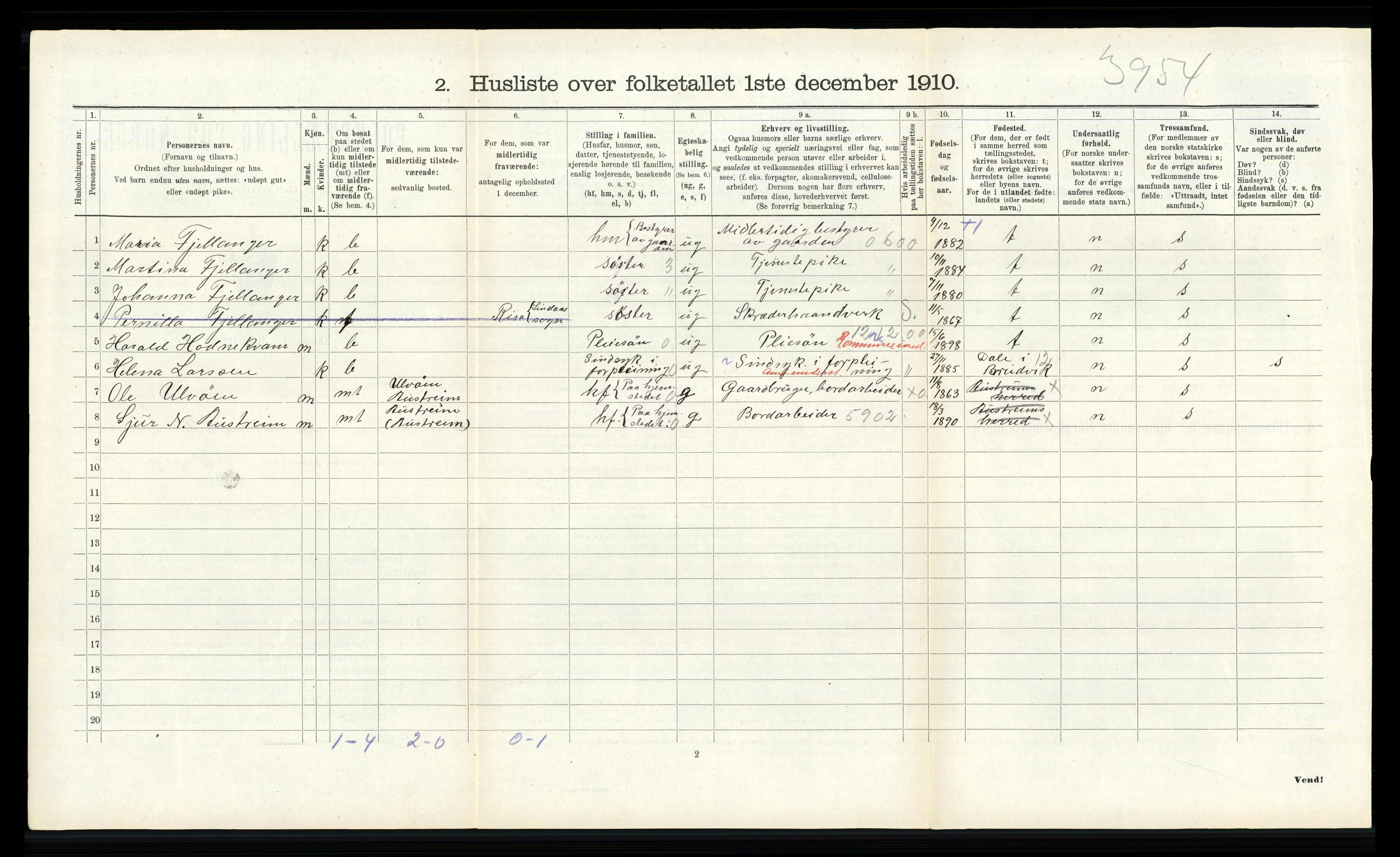 RA, 1910 census for Lindås, 1910, p. 297