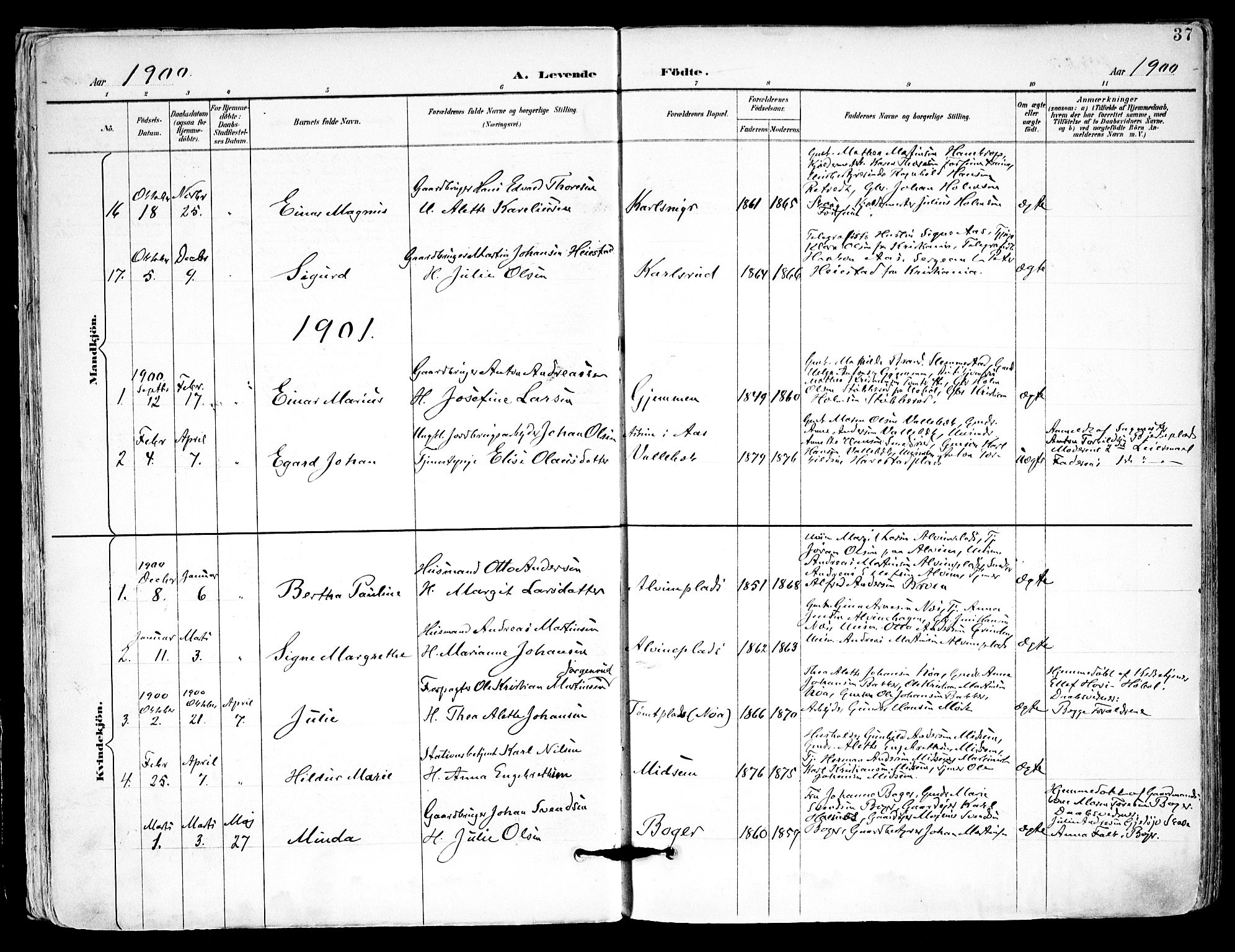 Kråkstad prestekontor Kirkebøker, SAO/A-10125a/F/Fa/L0010: Parish register (official) no. I 10, 1893-1931, p. 37