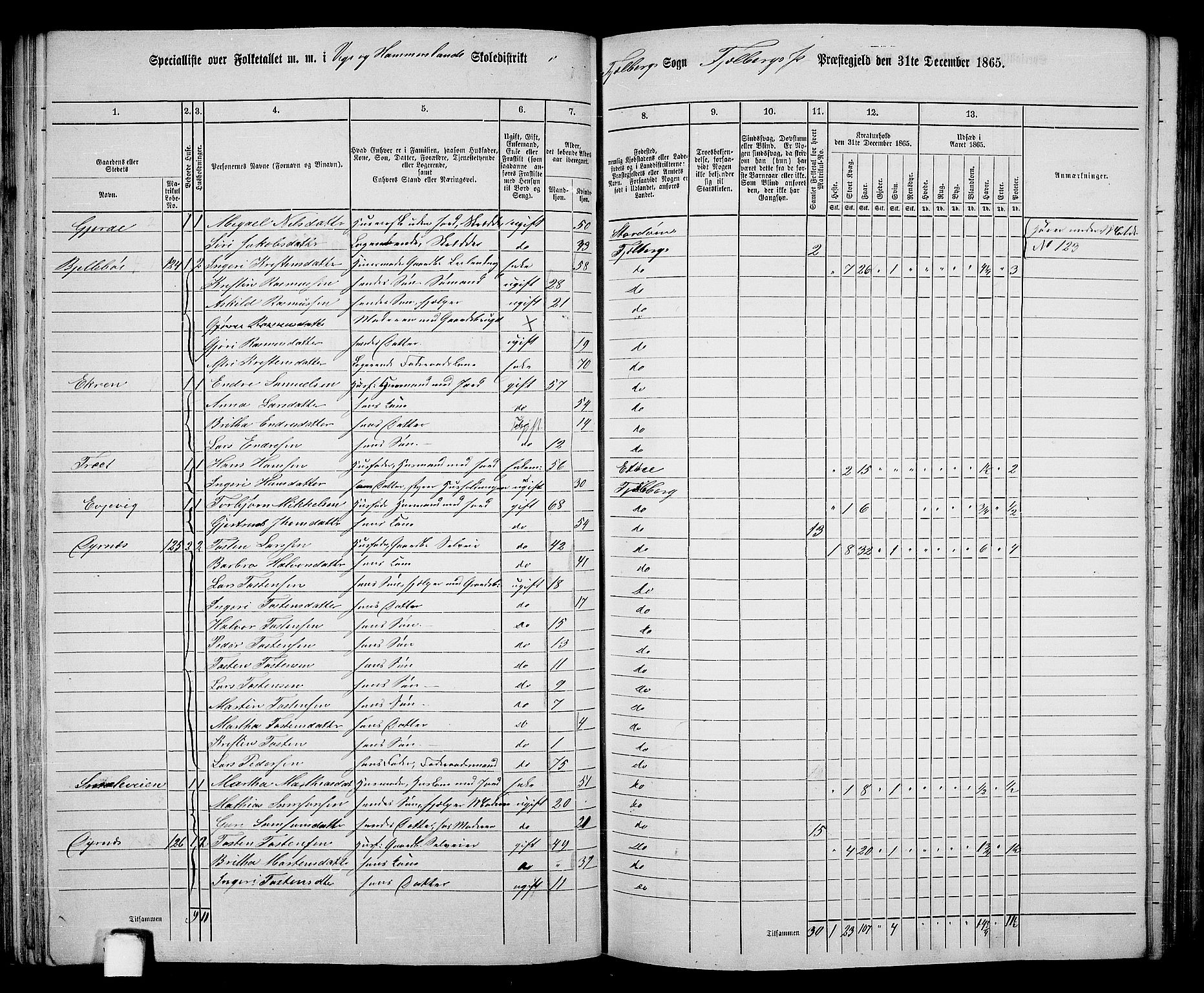 RA, 1865 census for Fjelberg, 1865, p. 81