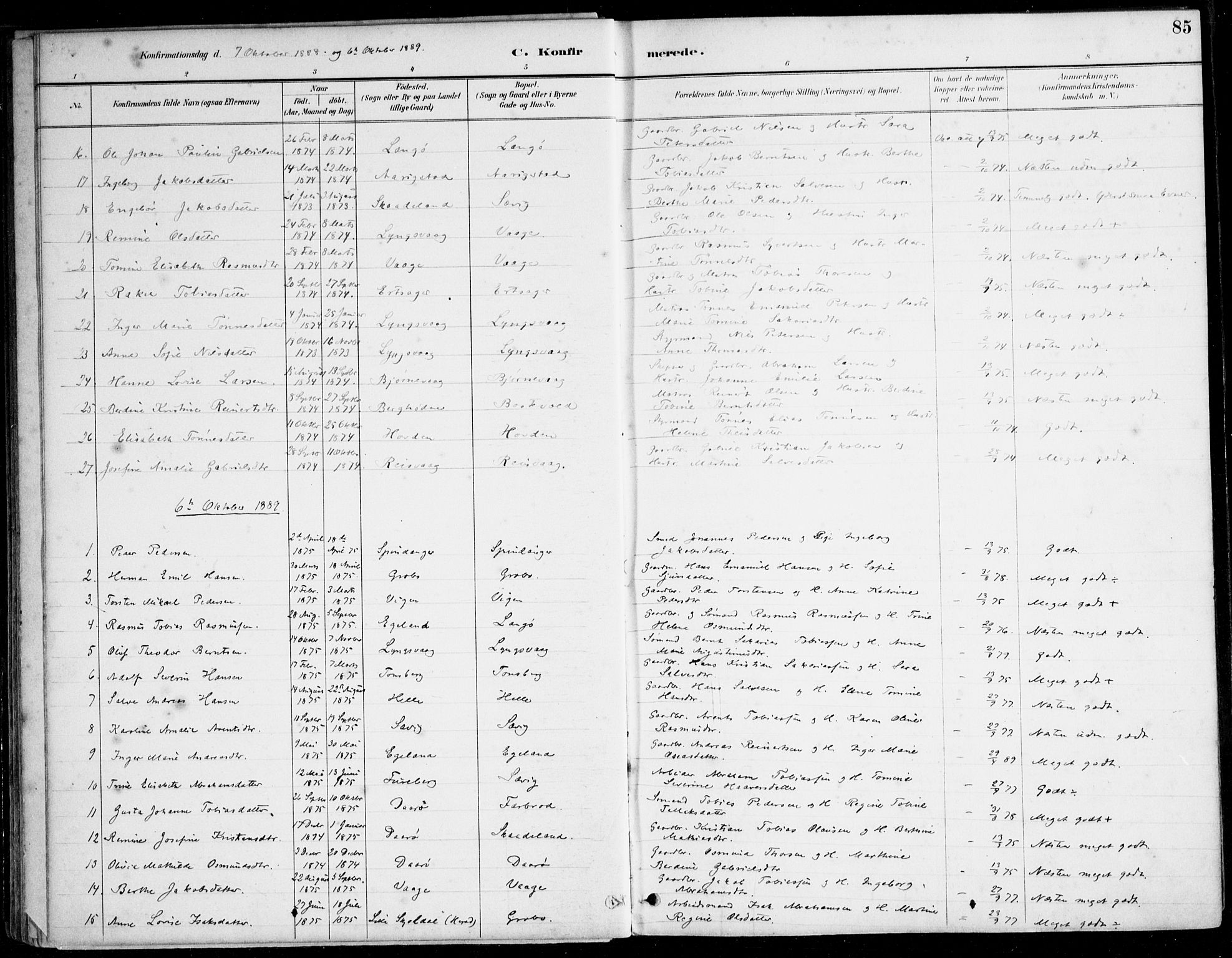 Herad sokneprestkontor, SAK/1111-0018/F/Fa/Fab/L0005: Parish register (official) no. A 5, 1886-1913, p. 85
