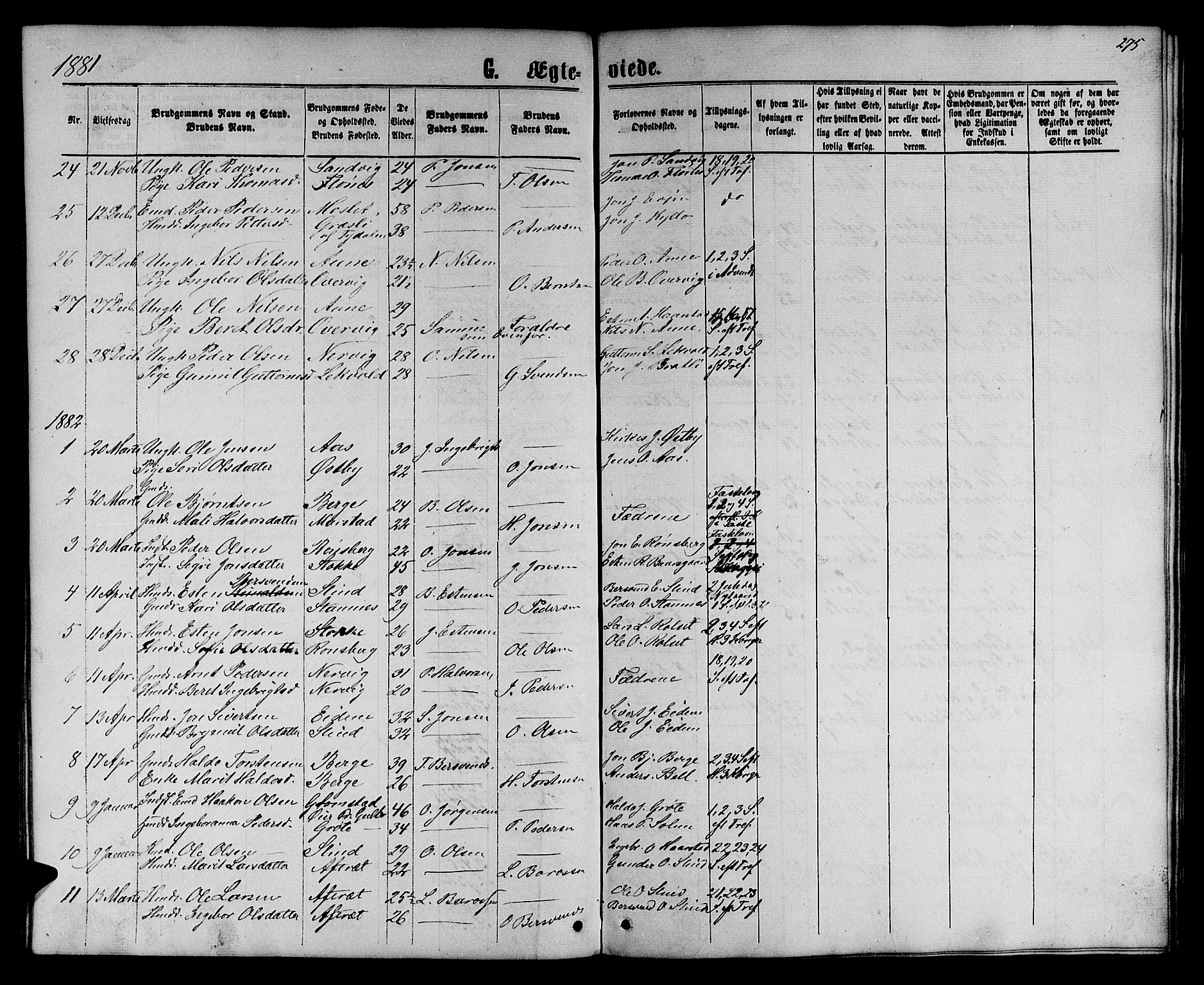 Ministerialprotokoller, klokkerbøker og fødselsregistre - Sør-Trøndelag, SAT/A-1456/695/L1156: Parish register (copy) no. 695C07, 1869-1888, p. 275