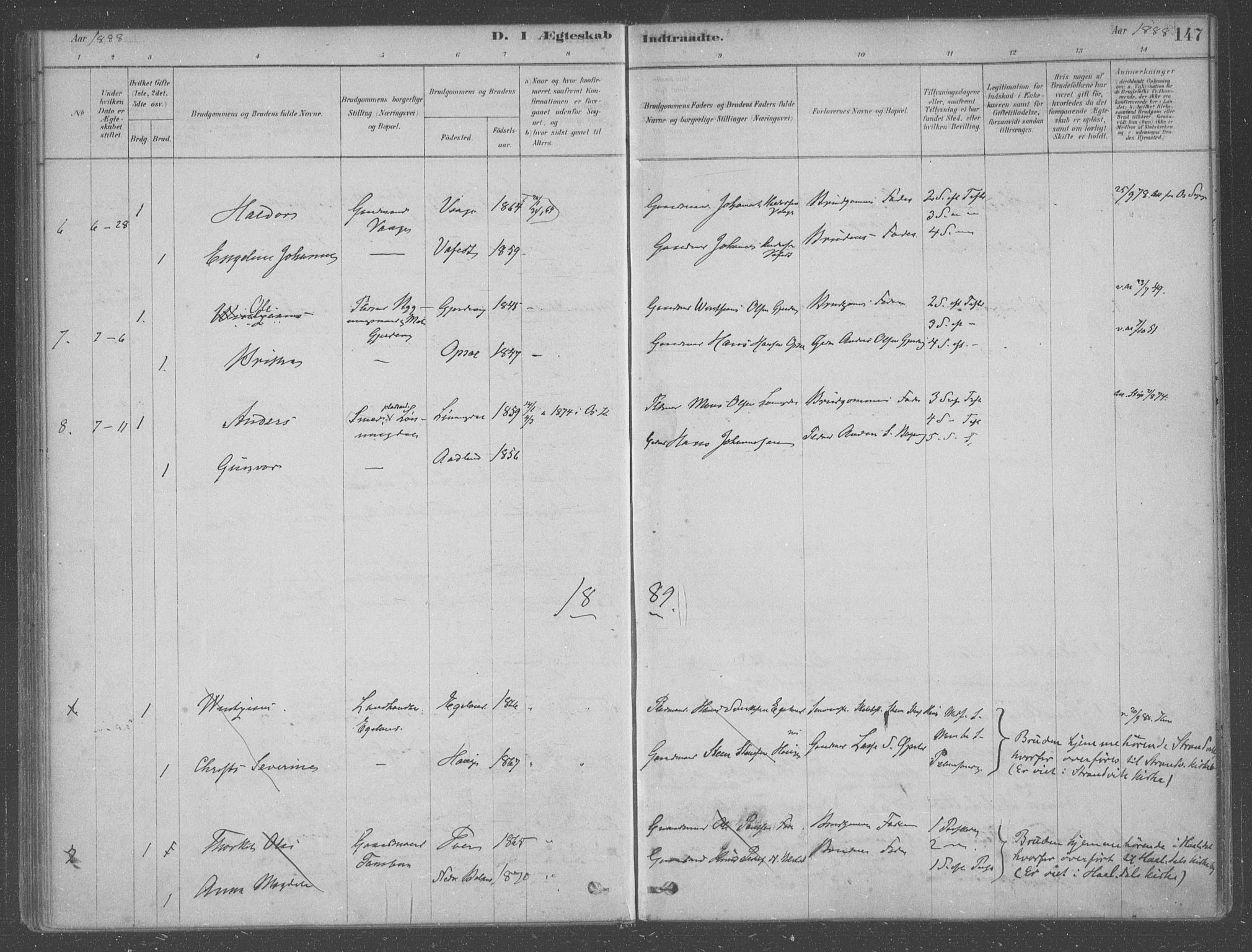 Fusa sokneprestembete, SAB/A-75401/H/Haa: Parish register (official) no. B 1, 1880-1938, p. 147