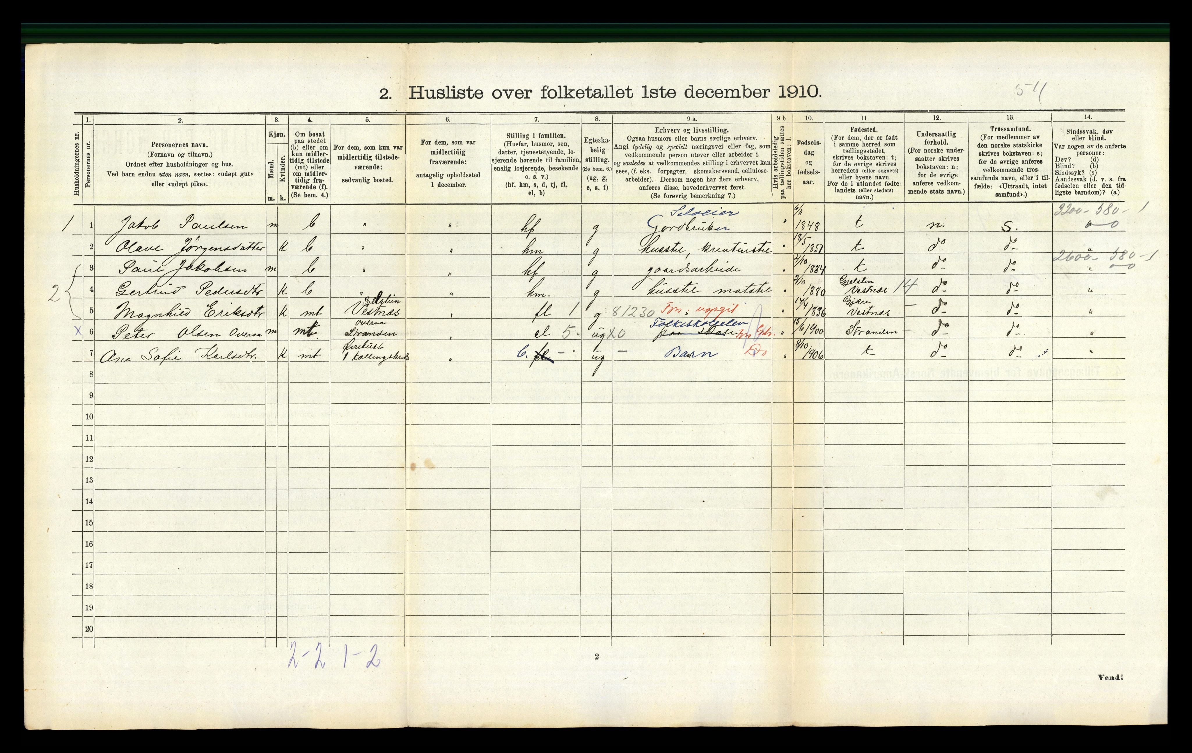 RA, 1910 census for Stordal, 1910, p. 213