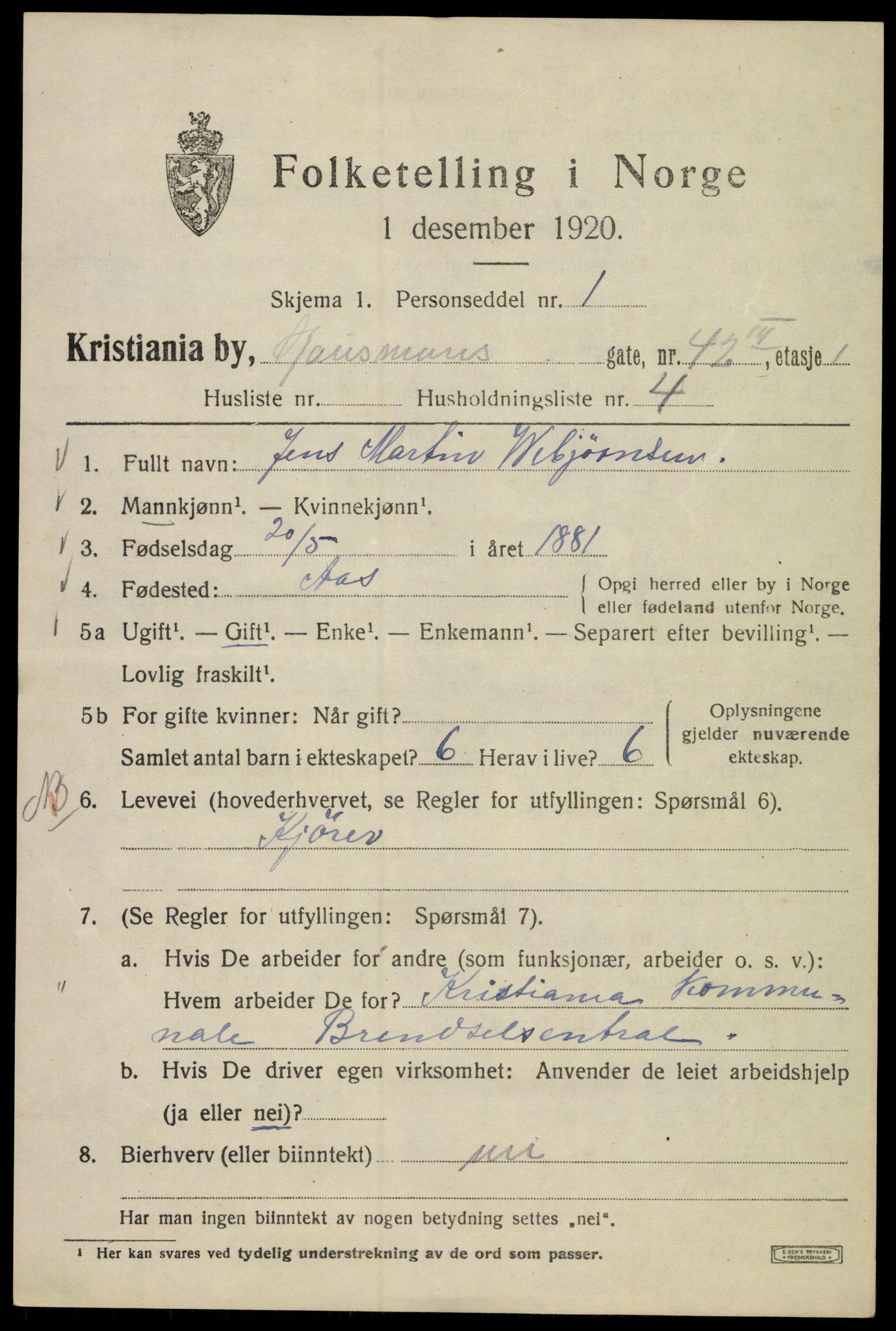 SAO, 1920 census for Kristiania, 1920, p. 273841