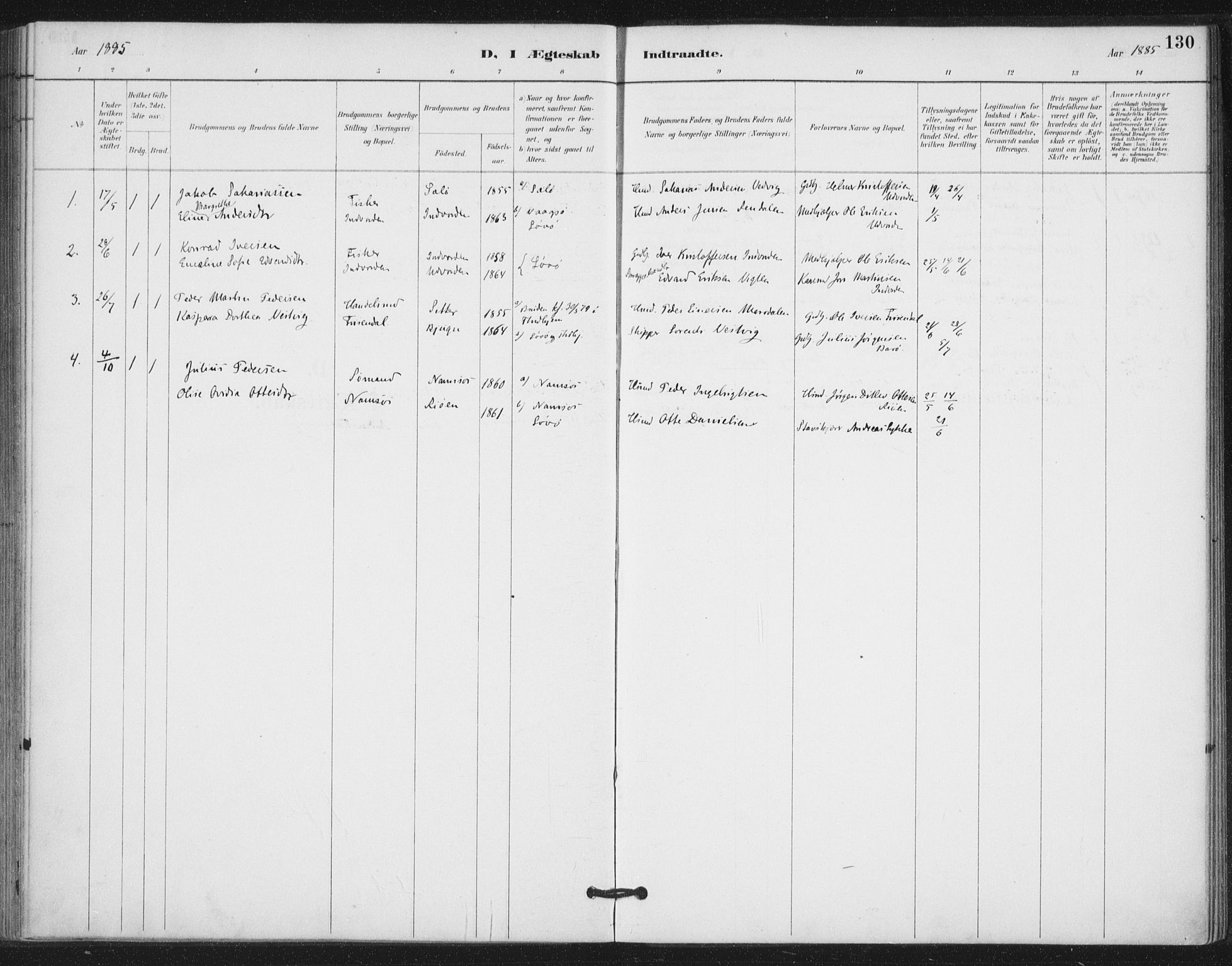 Ministerialprotokoller, klokkerbøker og fødselsregistre - Nord-Trøndelag, SAT/A-1458/772/L0603: Parish register (official) no. 772A01, 1885-1912, p. 130