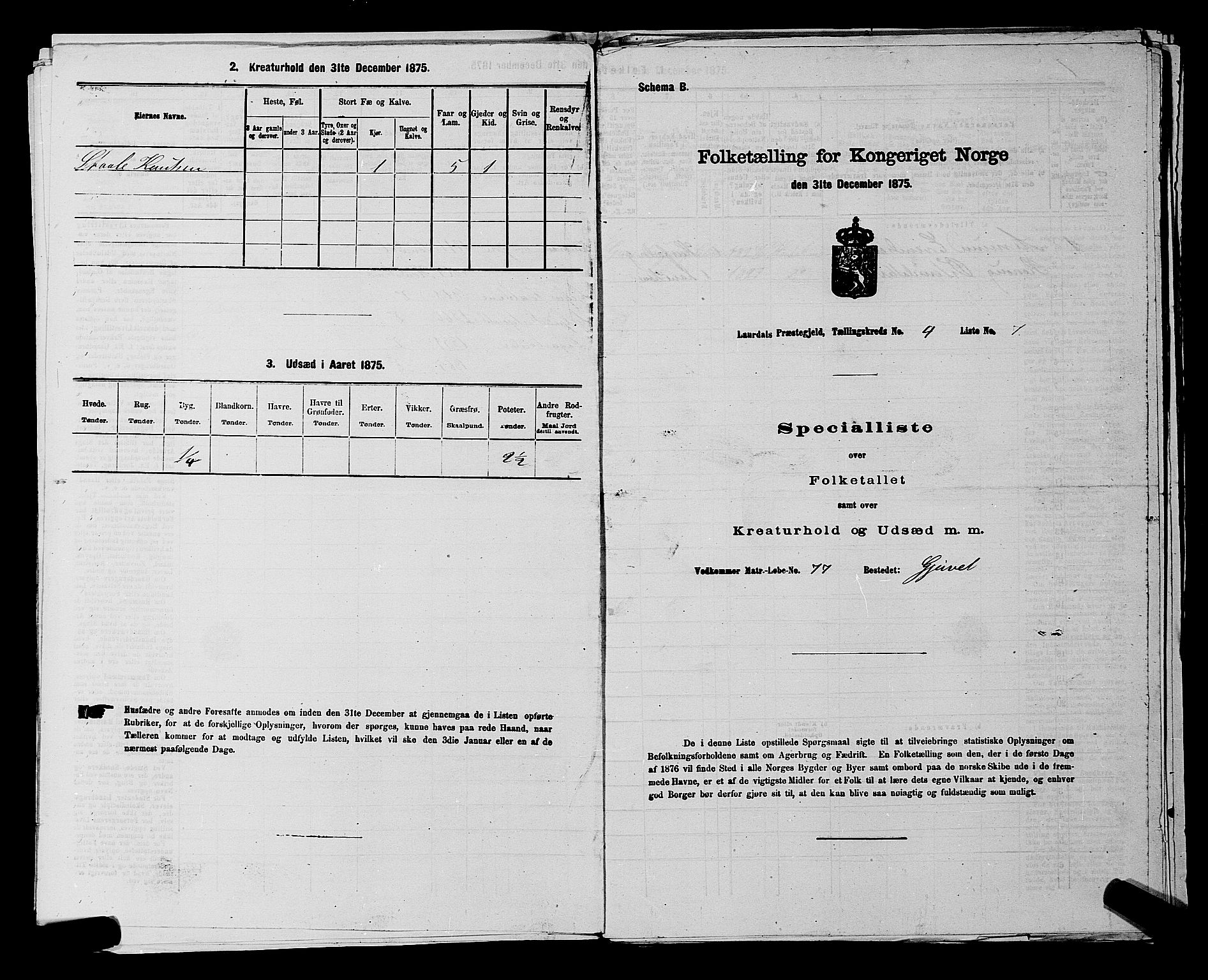 SAKO, 1875 census for 0833P Lårdal, 1875, p. 428