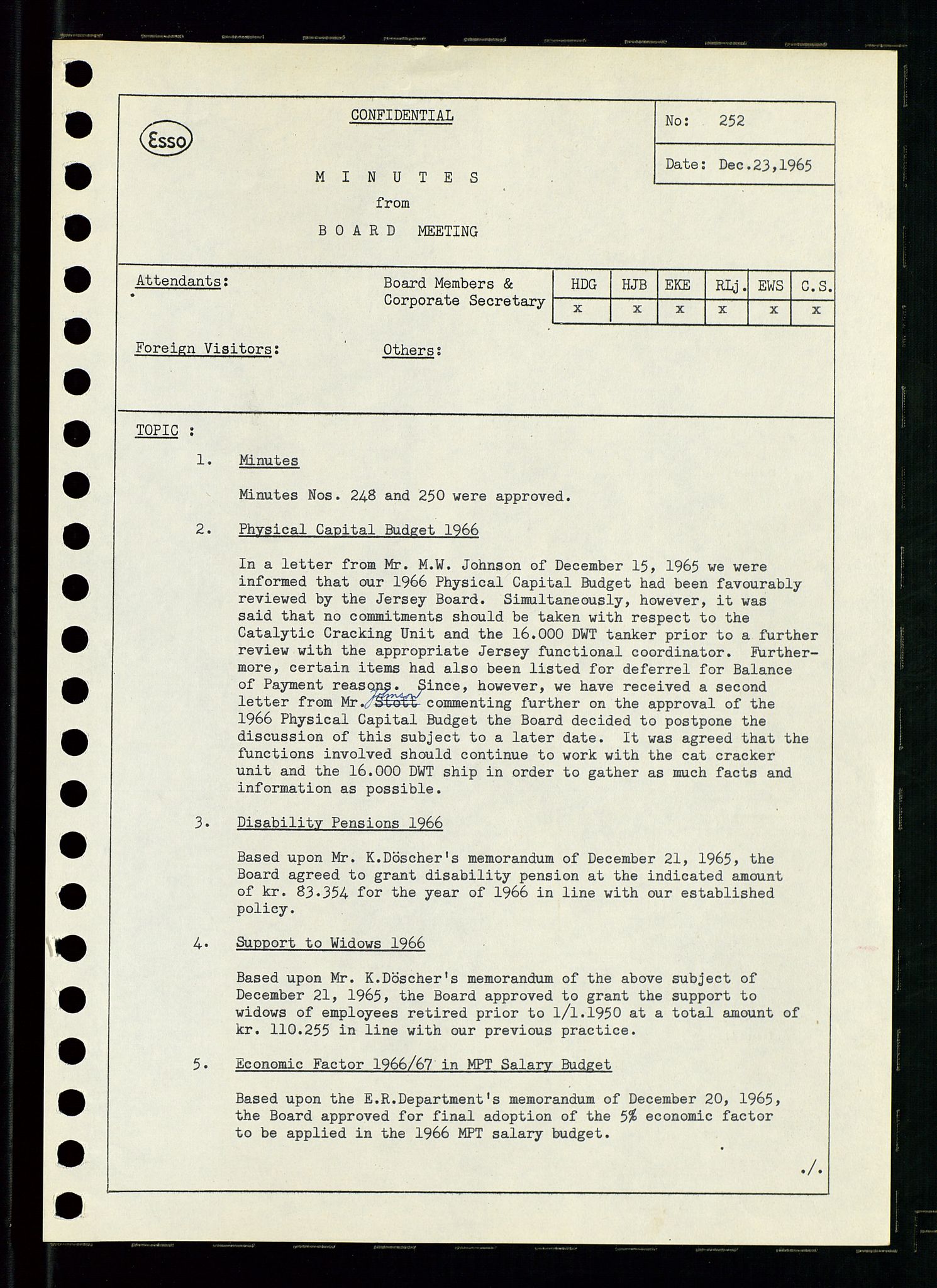 Pa 0982 - Esso Norge A/S, AV/SAST-A-100448/A/Aa/L0002/0001: Den administrerende direksjon Board minutes (styrereferater) / Den administrerende direksjon Board minutes (styrereferater), 1965, p. 3