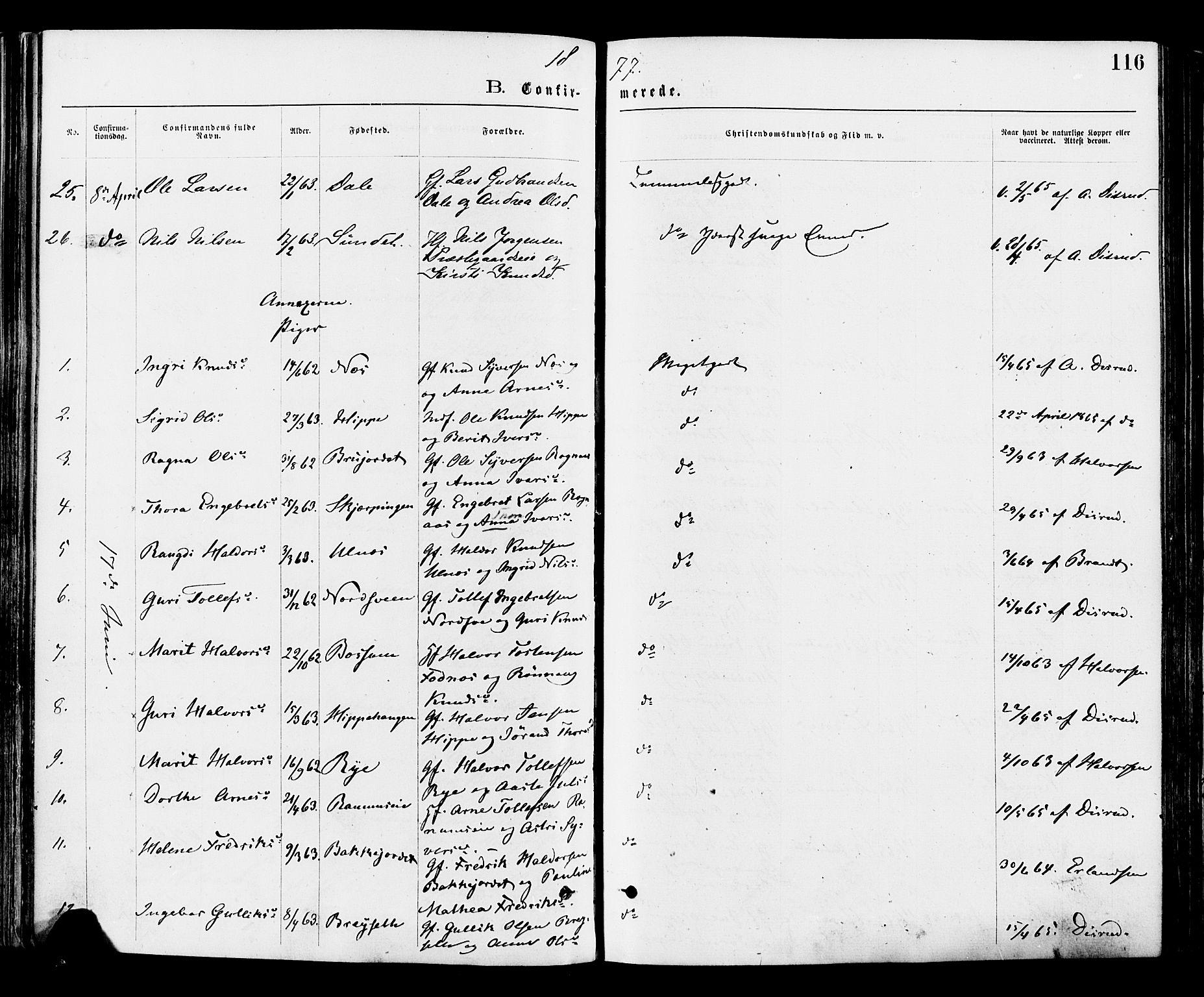 Nord-Aurdal prestekontor, SAH/PREST-132/H/Ha/Haa/L0009: Parish register (official) no. 9, 1876-1882, p. 116
