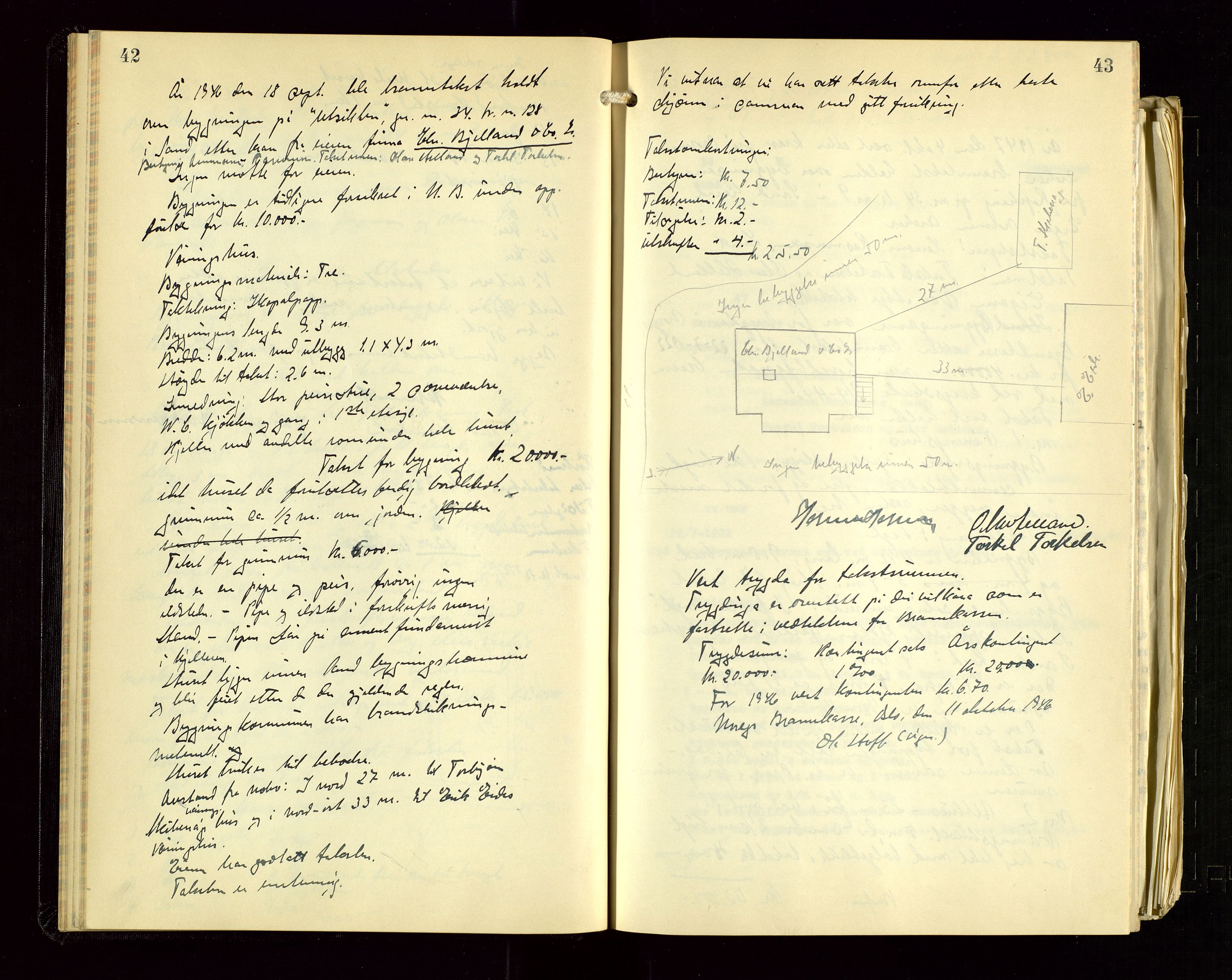 Sand lensmannskontor, AV/SAST-A-100415/Gob/L0004: Branntakstprotokoll, 1937-1955, p. 42-43