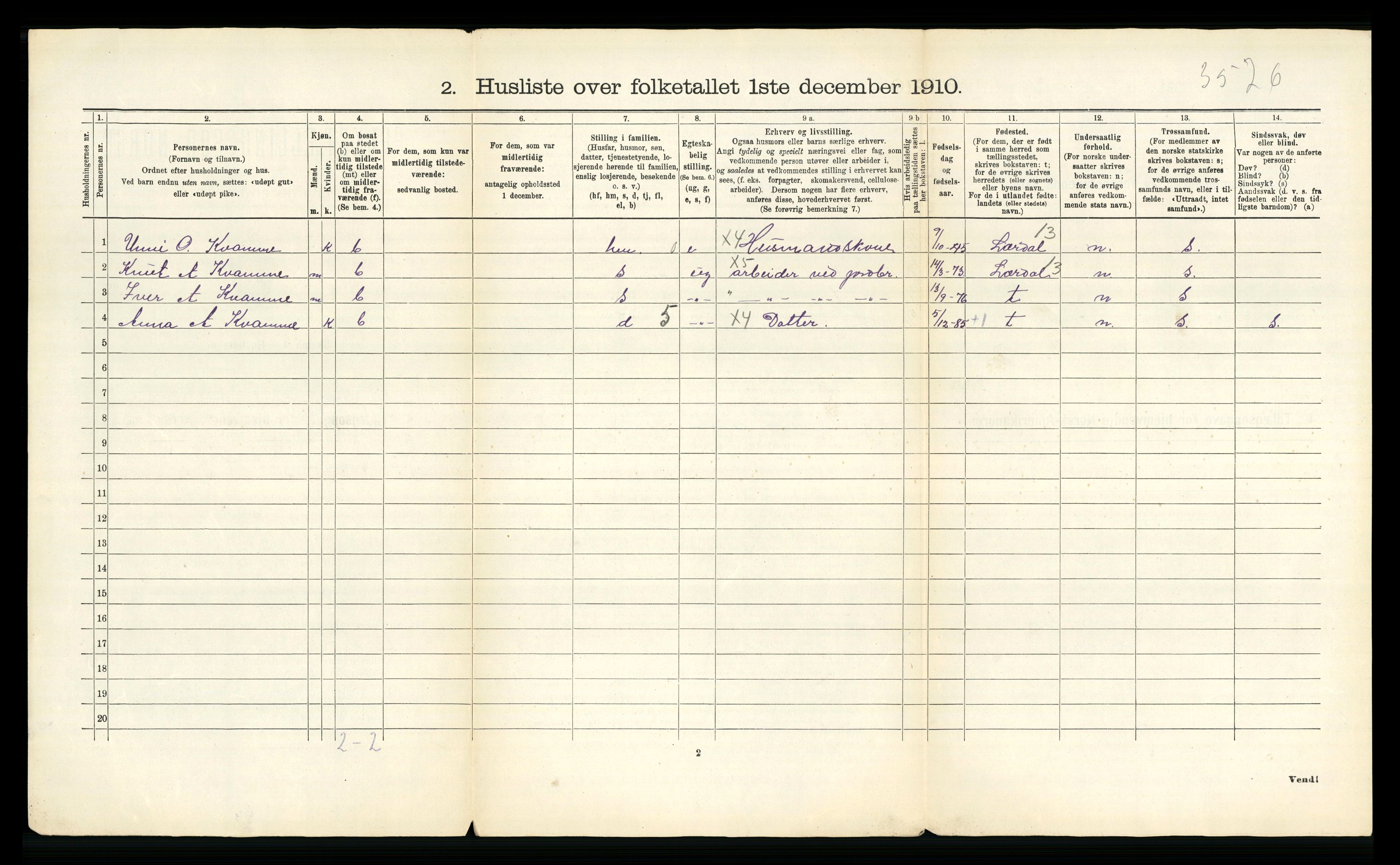 RA, 1910 census for Borgund, 1910, p. 26