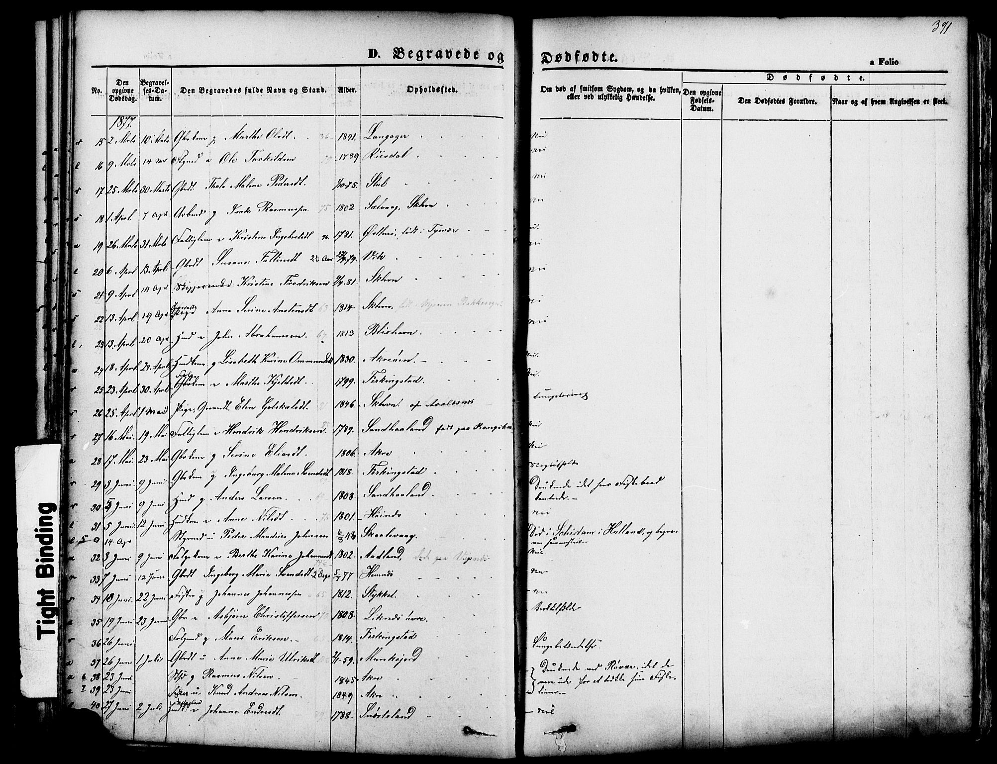 Skudenes sokneprestkontor, SAST/A -101849/H/Ha/Haa/L0006: Parish register (official) no. A 4, 1864-1881, p. 371