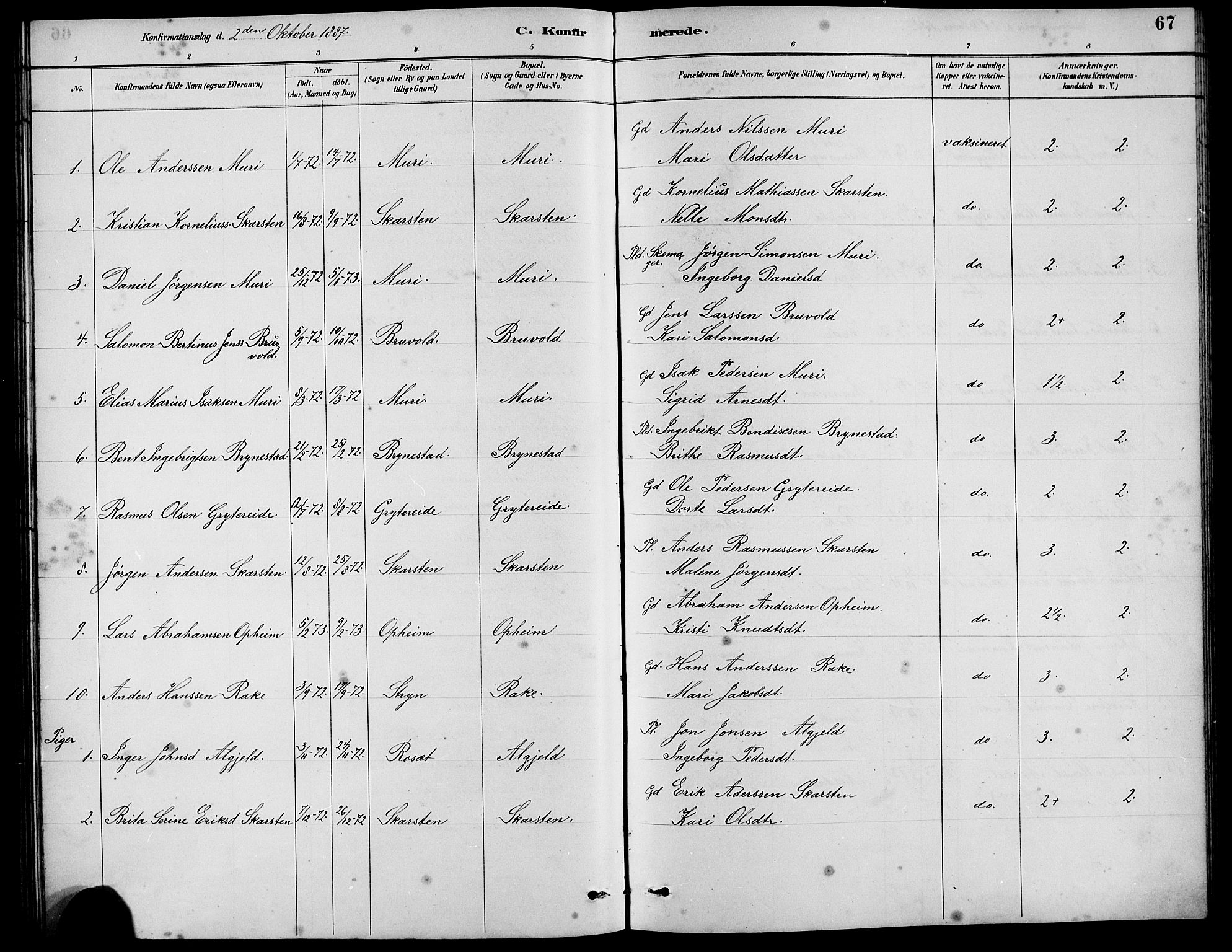 Innvik sokneprestembete, SAB/A-80501: Parish register (copy) no. B 3, 1886-1897, p. 67