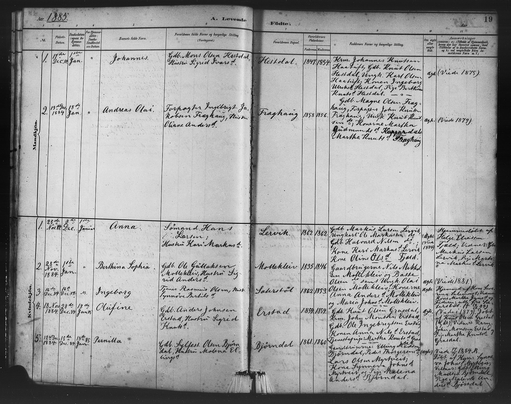 Alversund Sokneprestembete, SAB/A-73901/H/Ha/Haa/Haac/L0001: Parish register (official) no. C 1, 1882-1900, p. 19