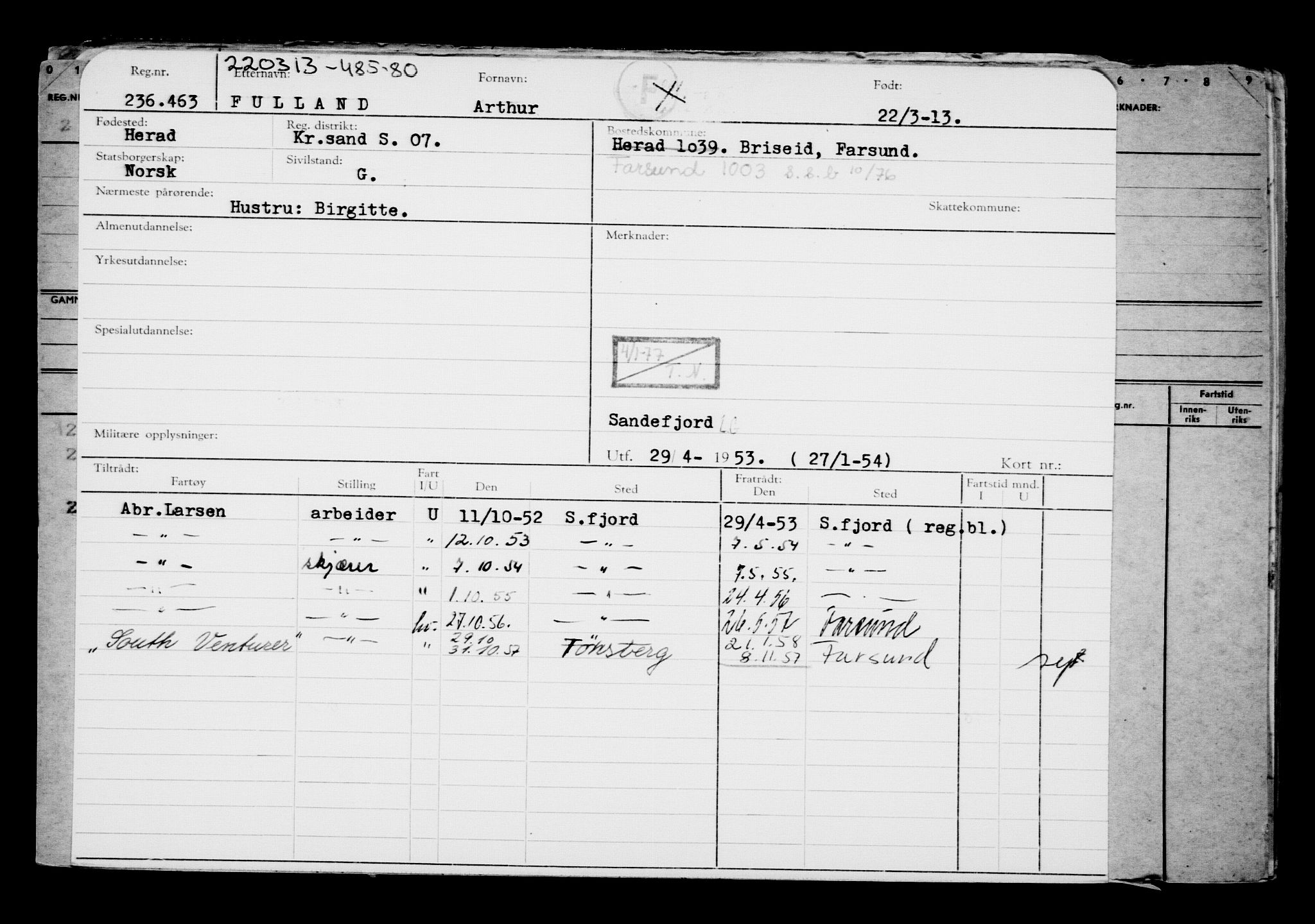 Direktoratet for sjømenn, AV/RA-S-3545/G/Gb/L0111: Hovedkort, 1913, p. 401