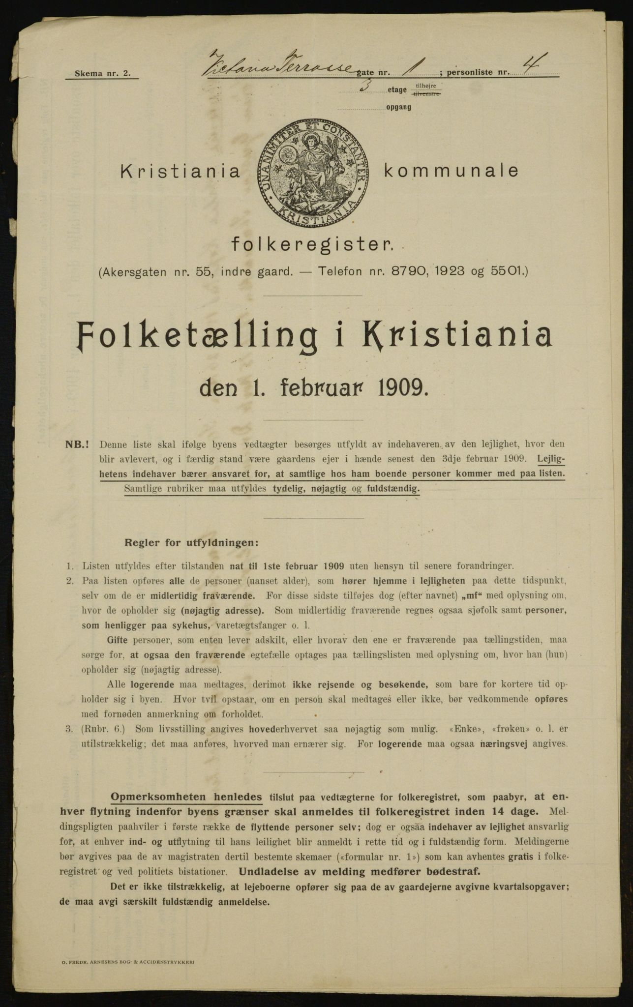 OBA, Municipal Census 1909 for Kristiania, 1909, p. 112014