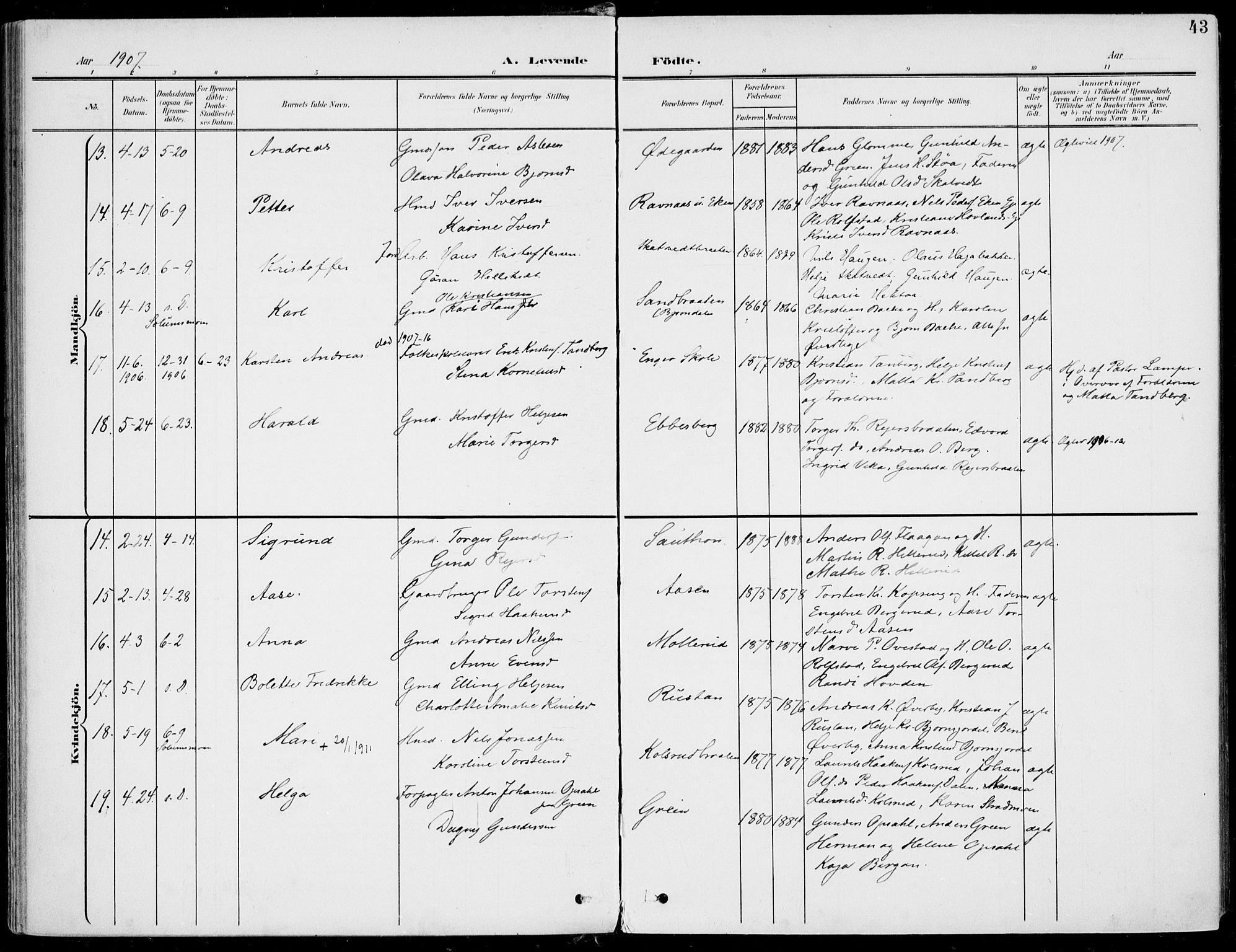 Sigdal kirkebøker, AV/SAKO-A-245/F/Fb/L0002: Parish register (official) no. II 2, 1901-1914, p. 43