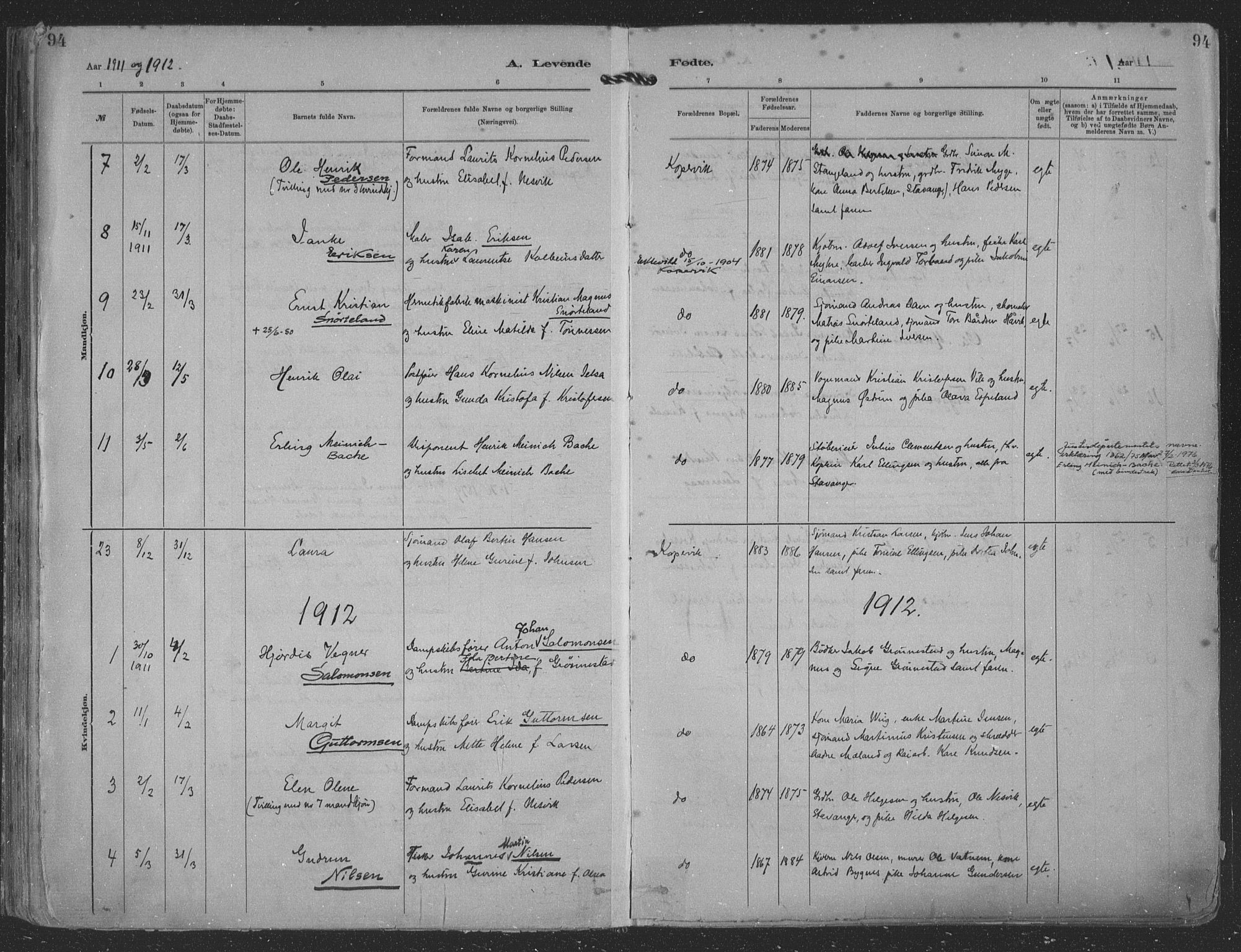 Kopervik sokneprestkontor, AV/SAST-A-101850/H/Ha/Haa/L0001: Parish register (official) no. A 1, 1880-1919, p. 94