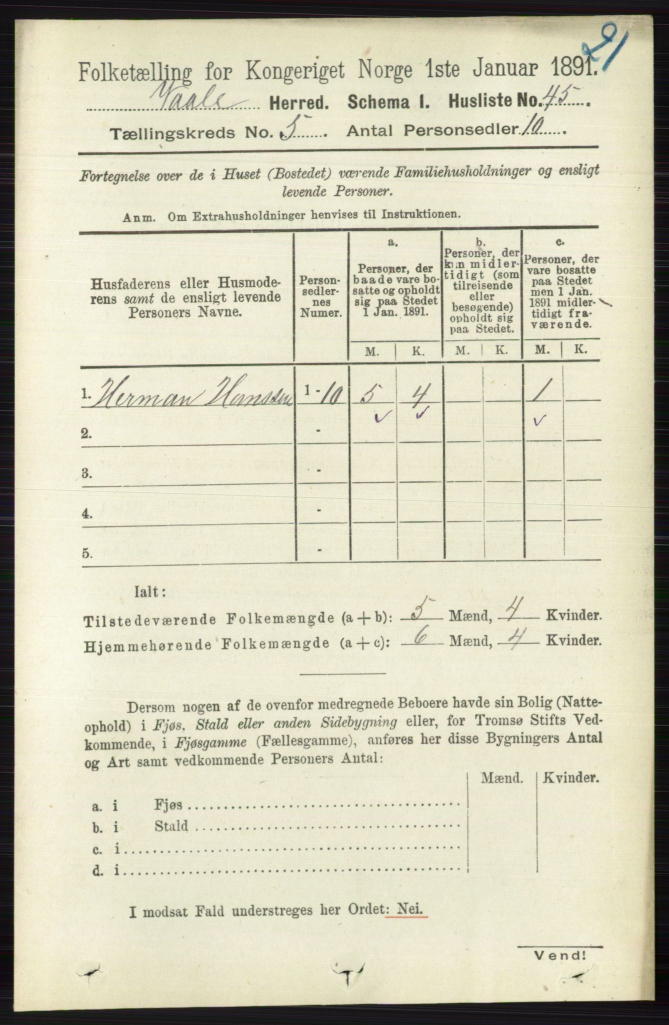 RA, 1891 census for 0716 Våle, 1891, p. 1346