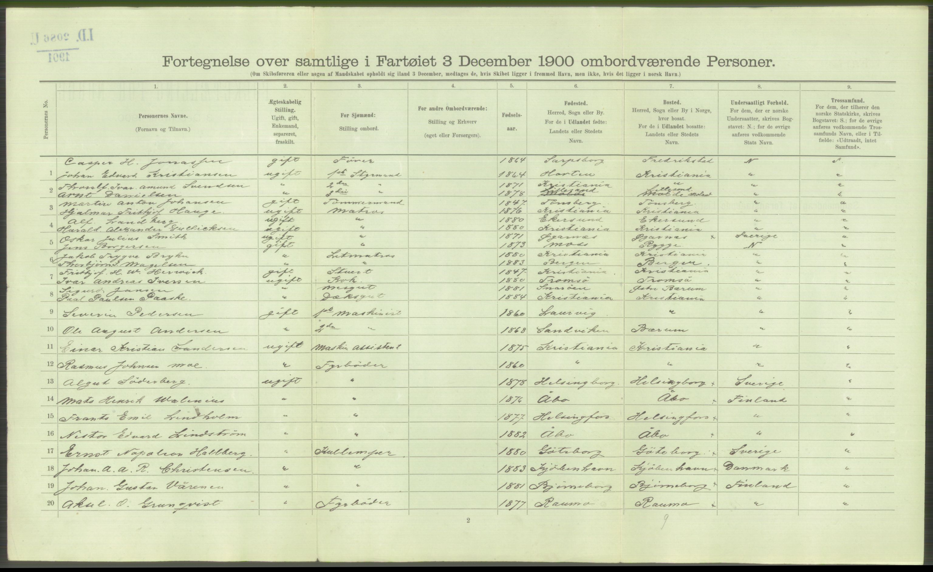 RA, 1900 Census - ship lists from ships in Norwegian harbours, harbours abroad and at sea, 1900, p. 3692