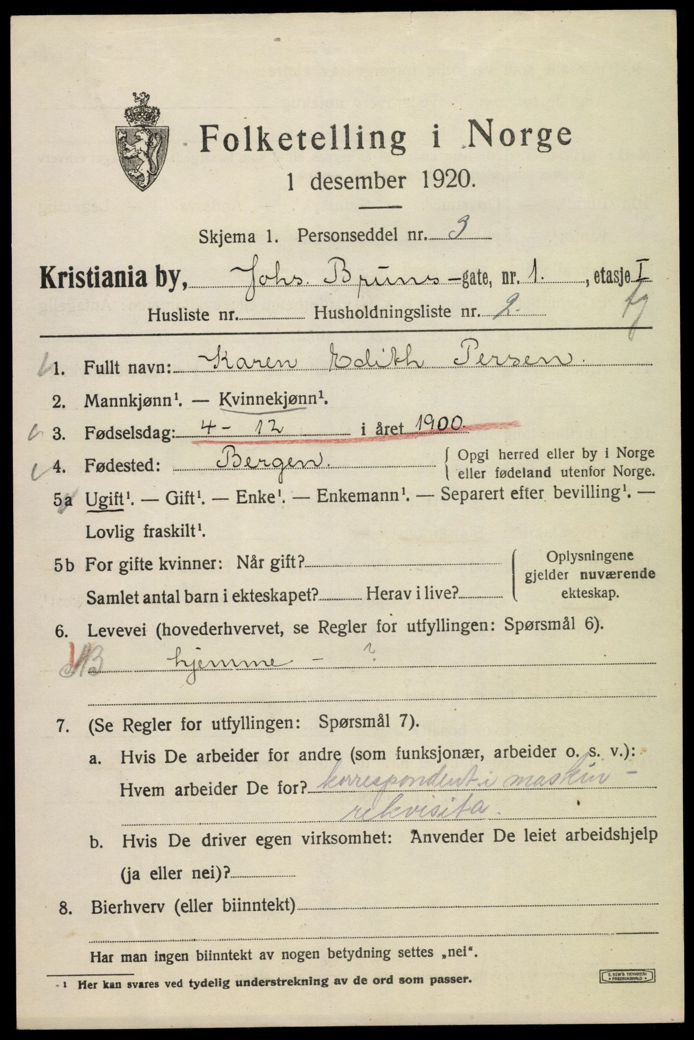 SAO, 1920 census for Kristiania, 1920, p. 323487