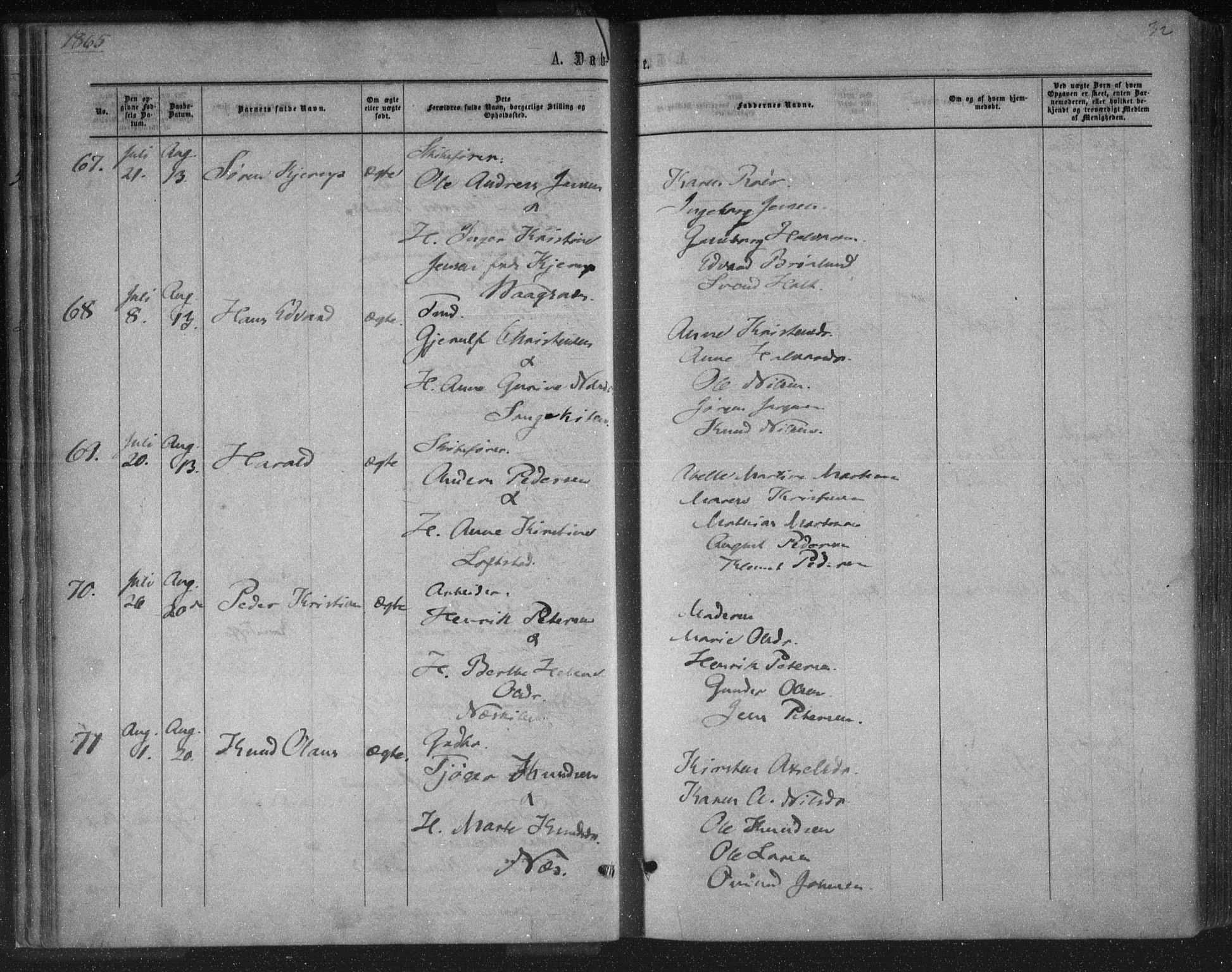Tromøy sokneprestkontor, SAK/1111-0041/F/Fa/L0007: Parish register (official) no. A 7, 1864-1869, p. 32