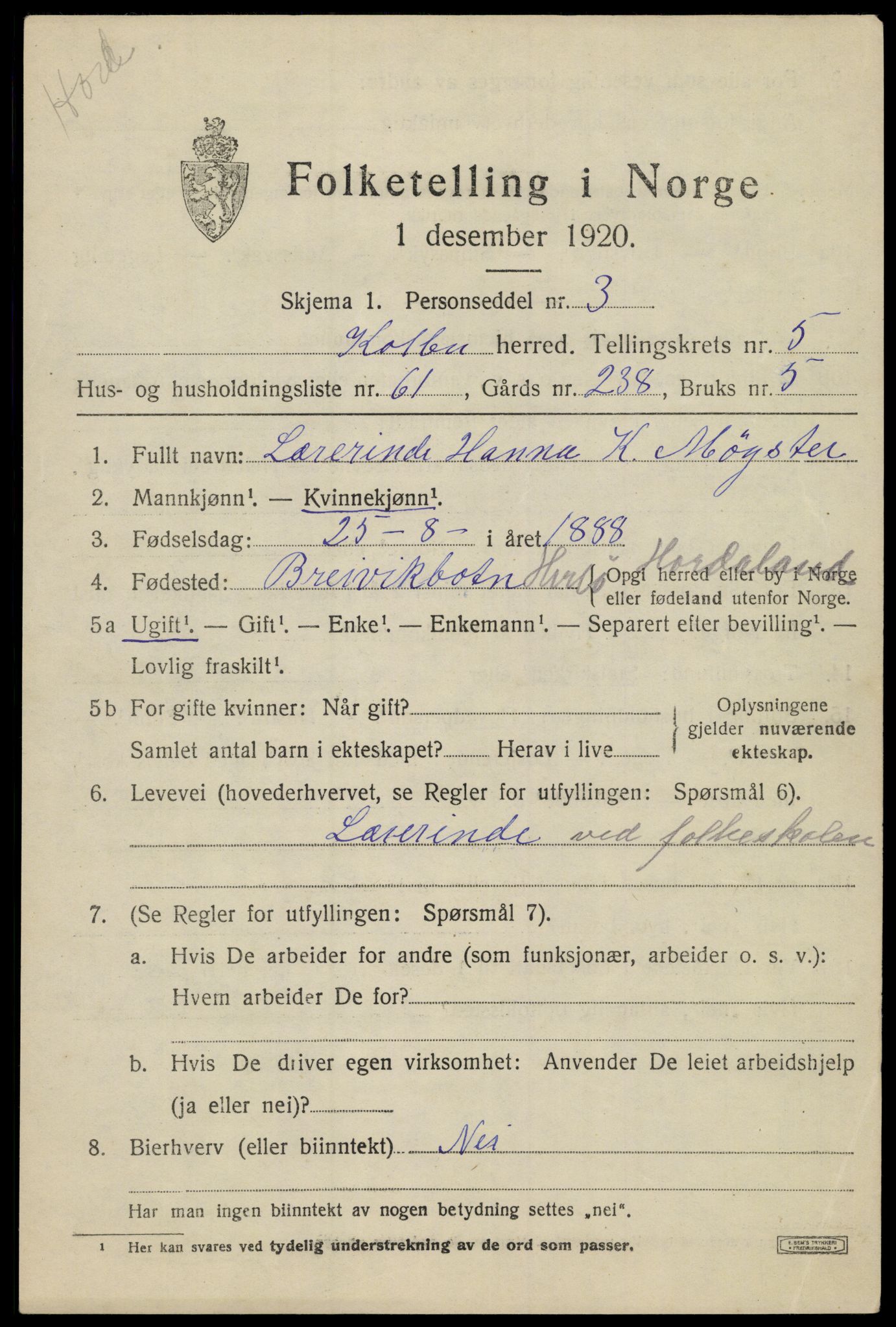 SAH, 1920 census for Kolbu, 1920, p. 4434