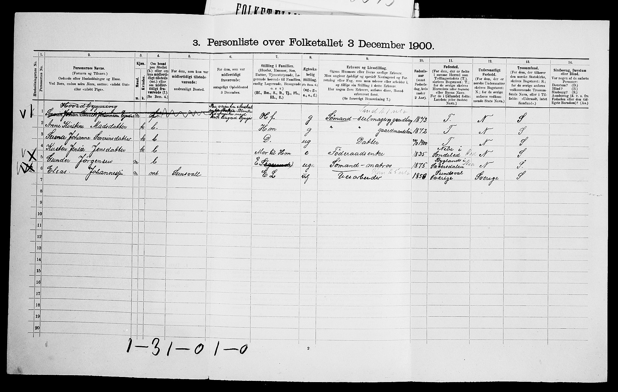 SAK, 1900 census for Dypvåg, 1900, p. 1249