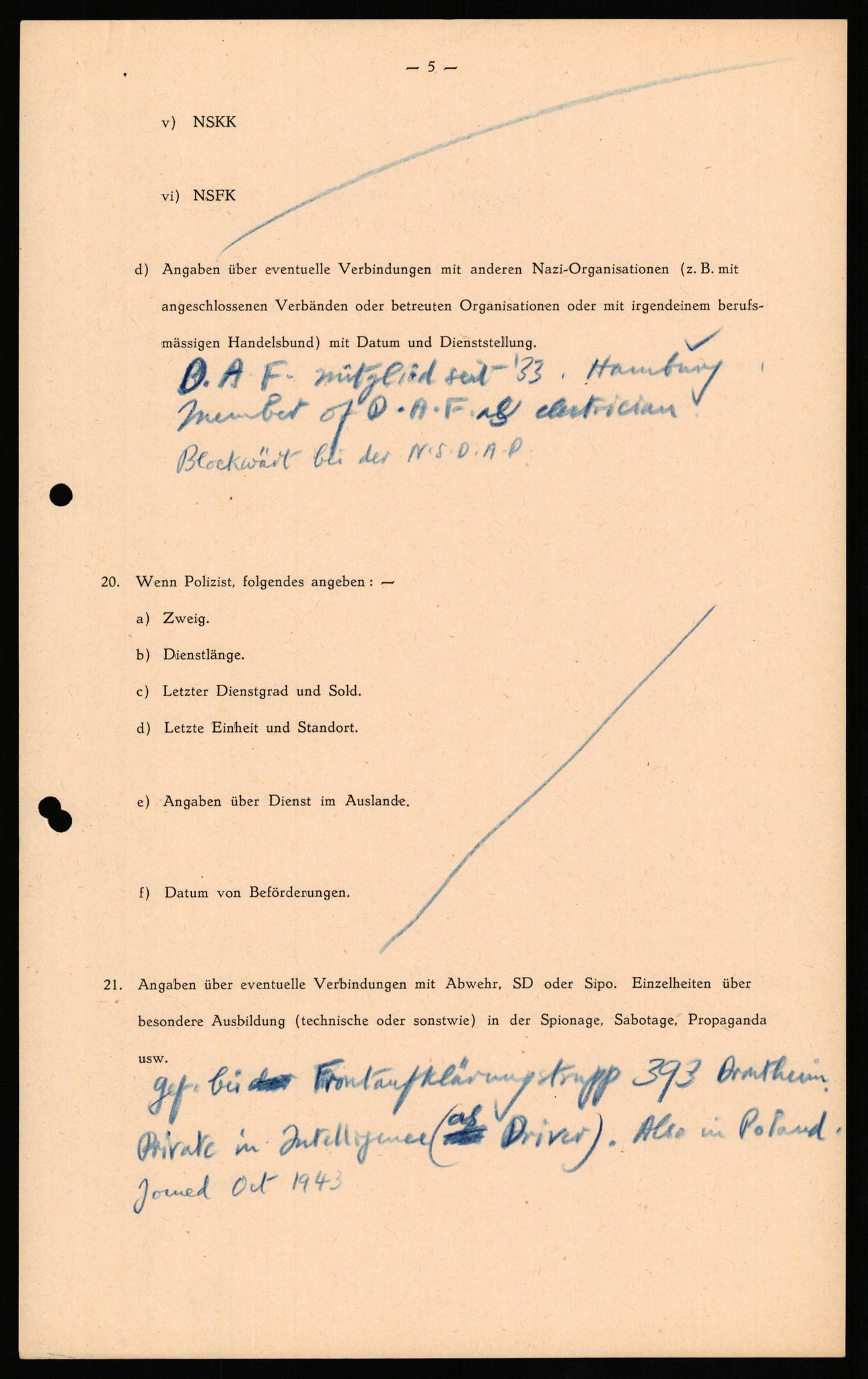 Forsvaret, Forsvarets overkommando II, AV/RA-RAFA-3915/D/Db/L0024: CI Questionaires. Tyske okkupasjonsstyrker i Norge. Tyskere., 1945-1946, p. 432