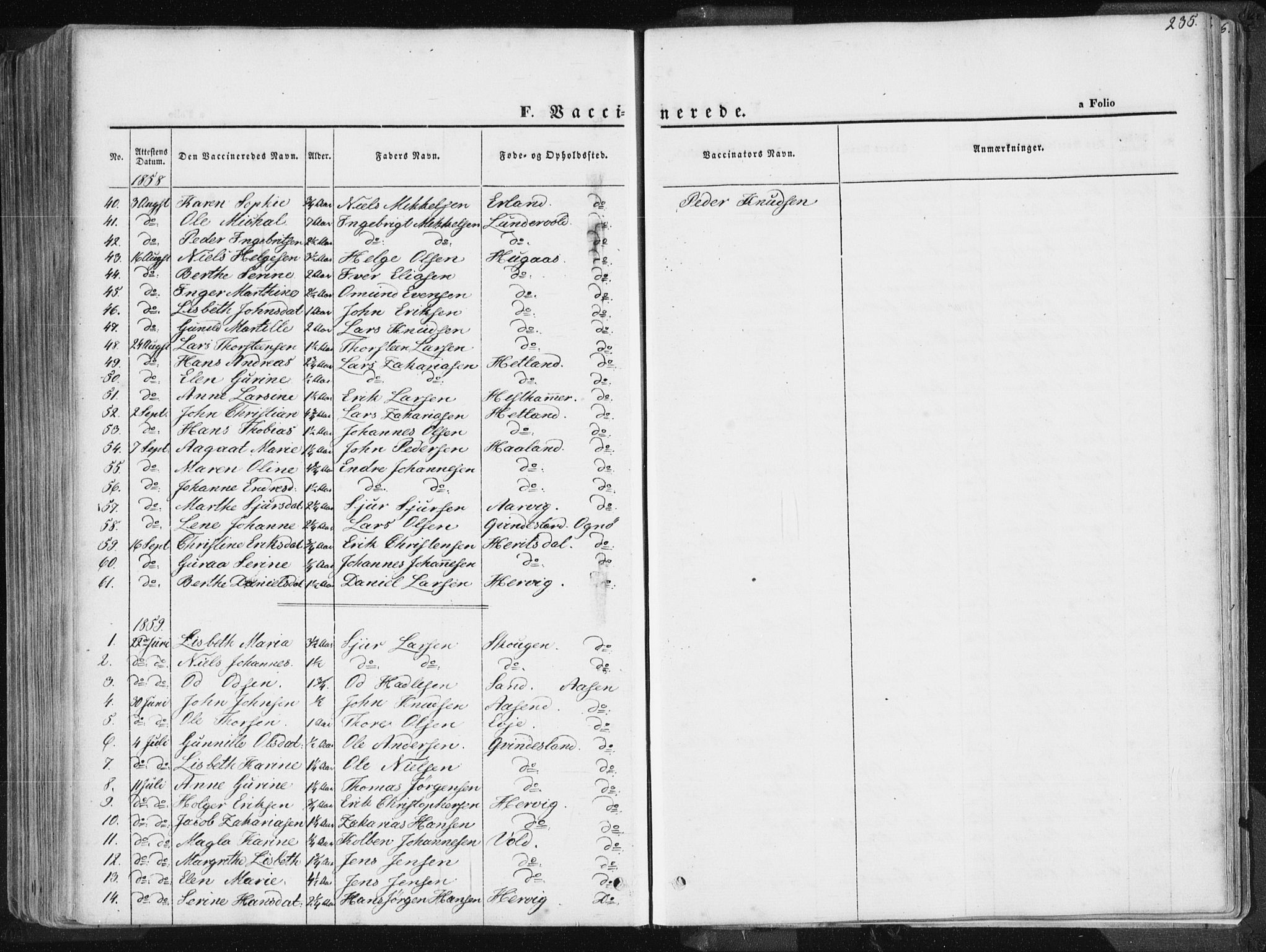 Tysvær sokneprestkontor, AV/SAST-A -101864/H/Ha/Haa/L0003: Parish register (official) no. A 3, 1856-1865, p. 235
