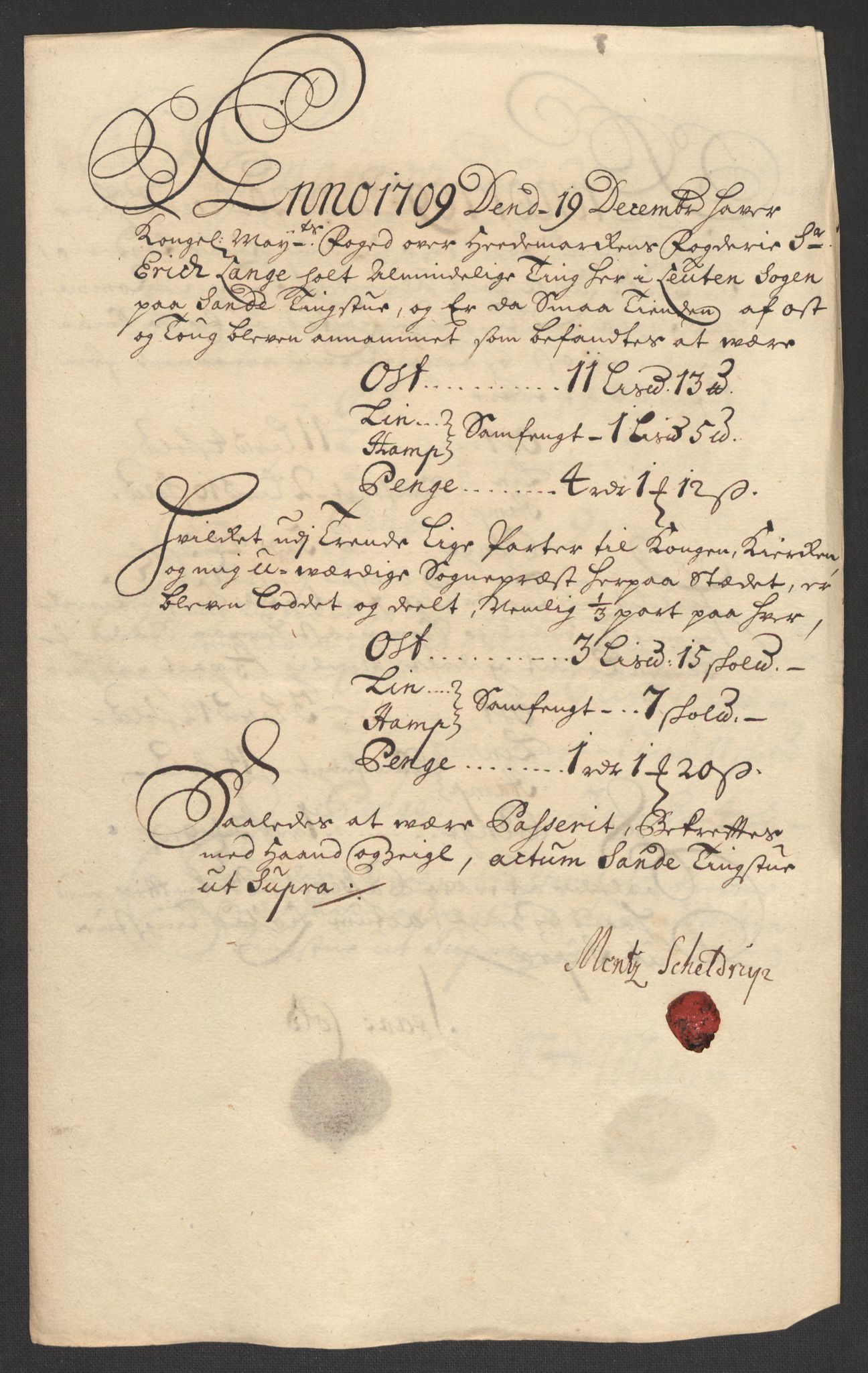 Rentekammeret inntil 1814, Reviderte regnskaper, Fogderegnskap, AV/RA-EA-4092/R16/L1045: Fogderegnskap Hedmark, 1709, p. 63