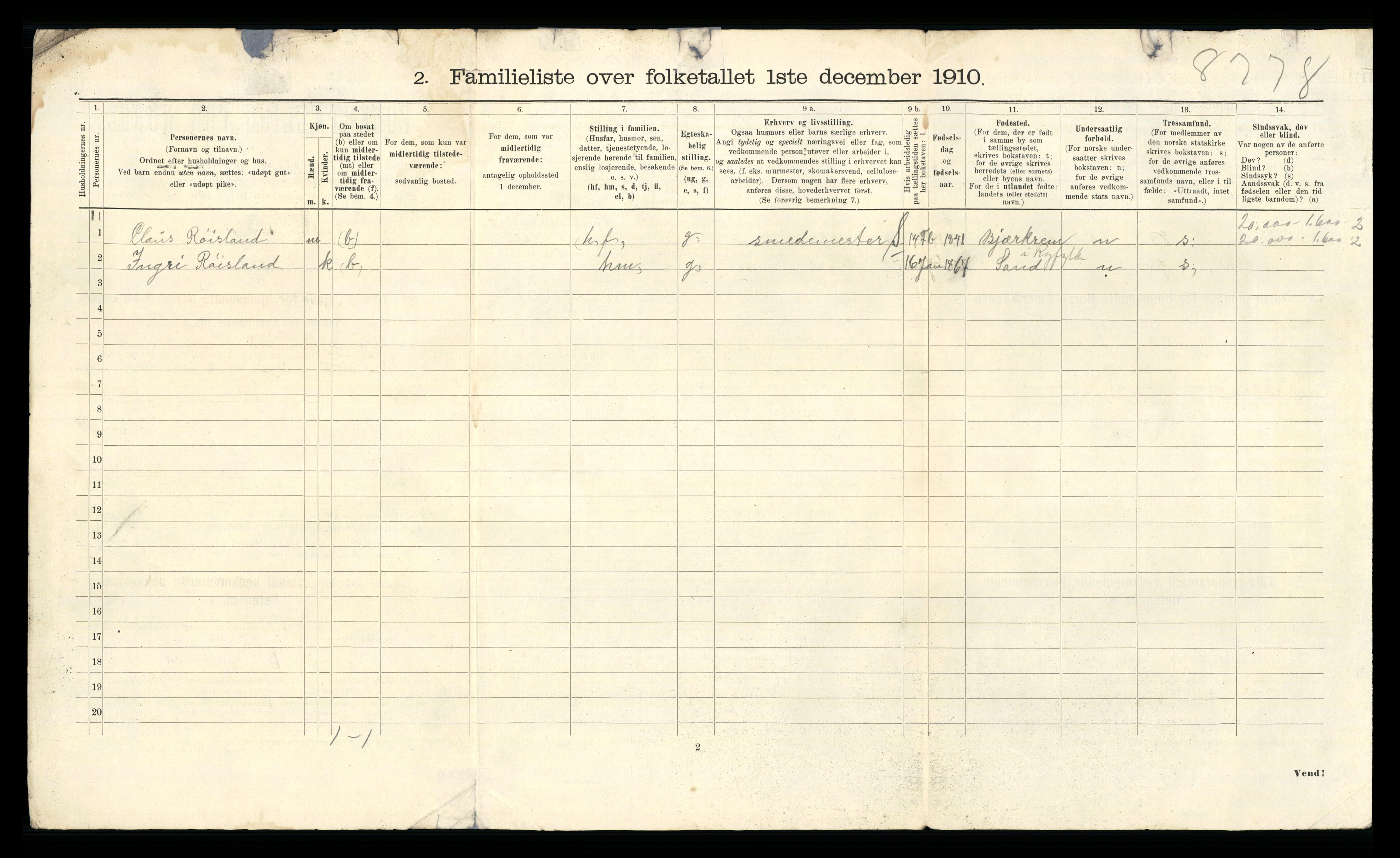 RA, 1910 census for Stavanger, 1910, p. 19461