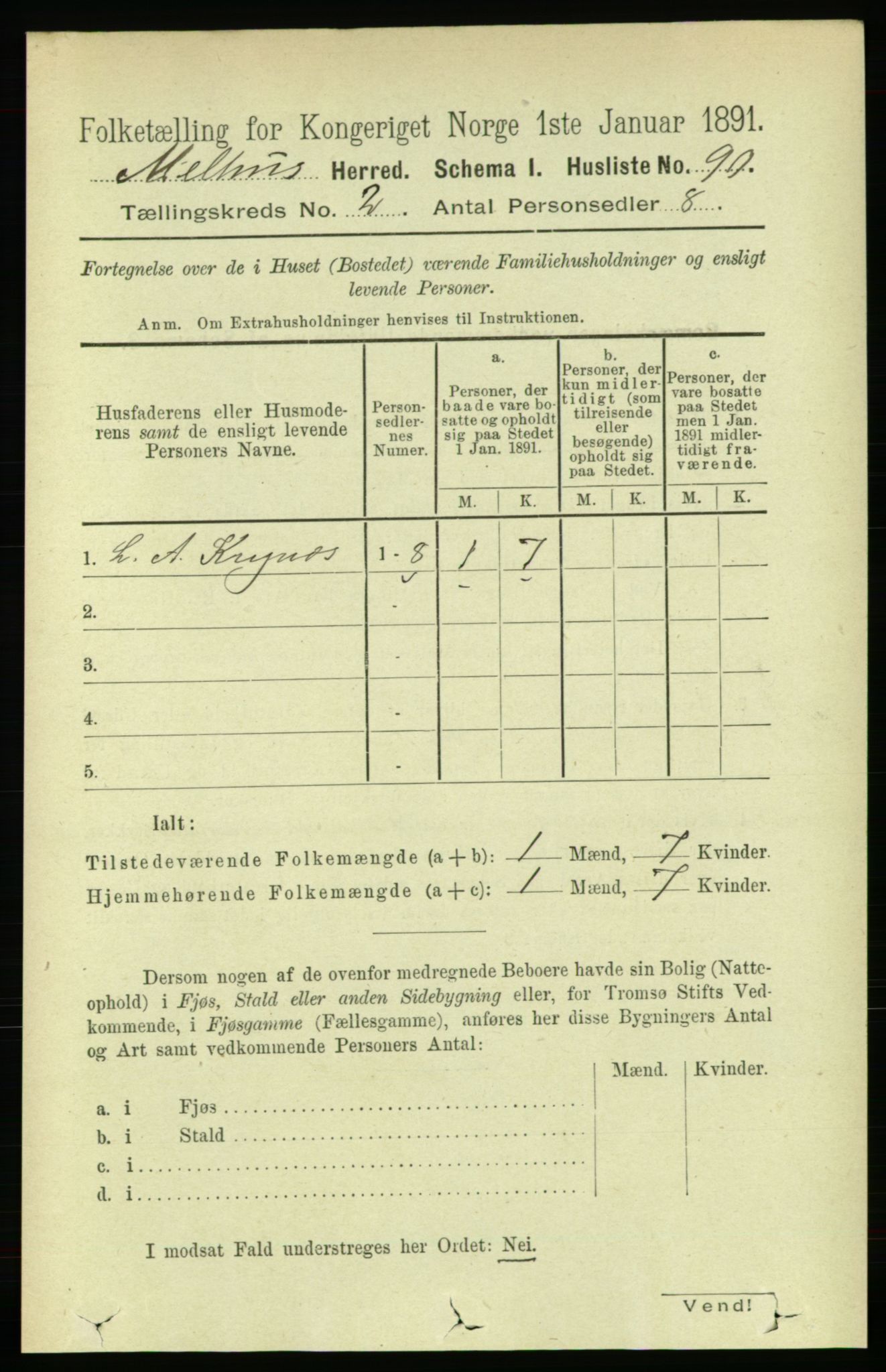 RA, 1891 census for 1653 Melhus, 1891, p. 727