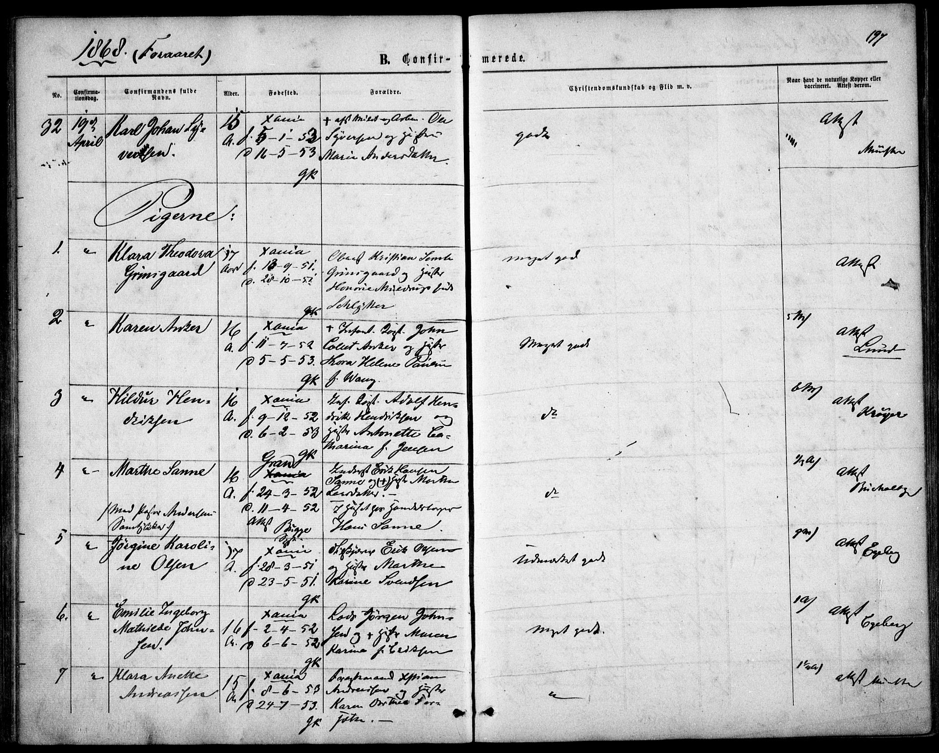 Garnisonsmenigheten Kirkebøker, AV/SAO-A-10846/F/Fa/L0010: Parish register (official) no. 10, 1859-1869, p. 197