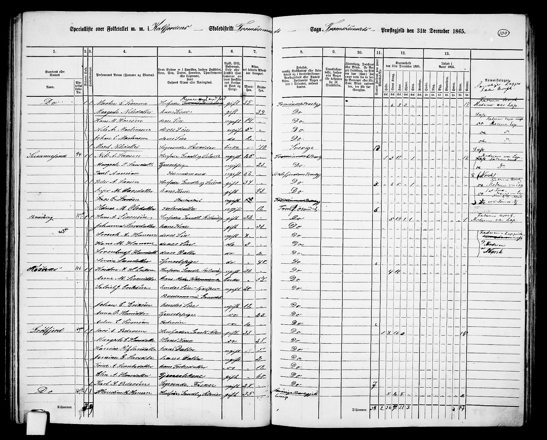 RA, 1865 census for Tromsøysund, 1865, p. 84