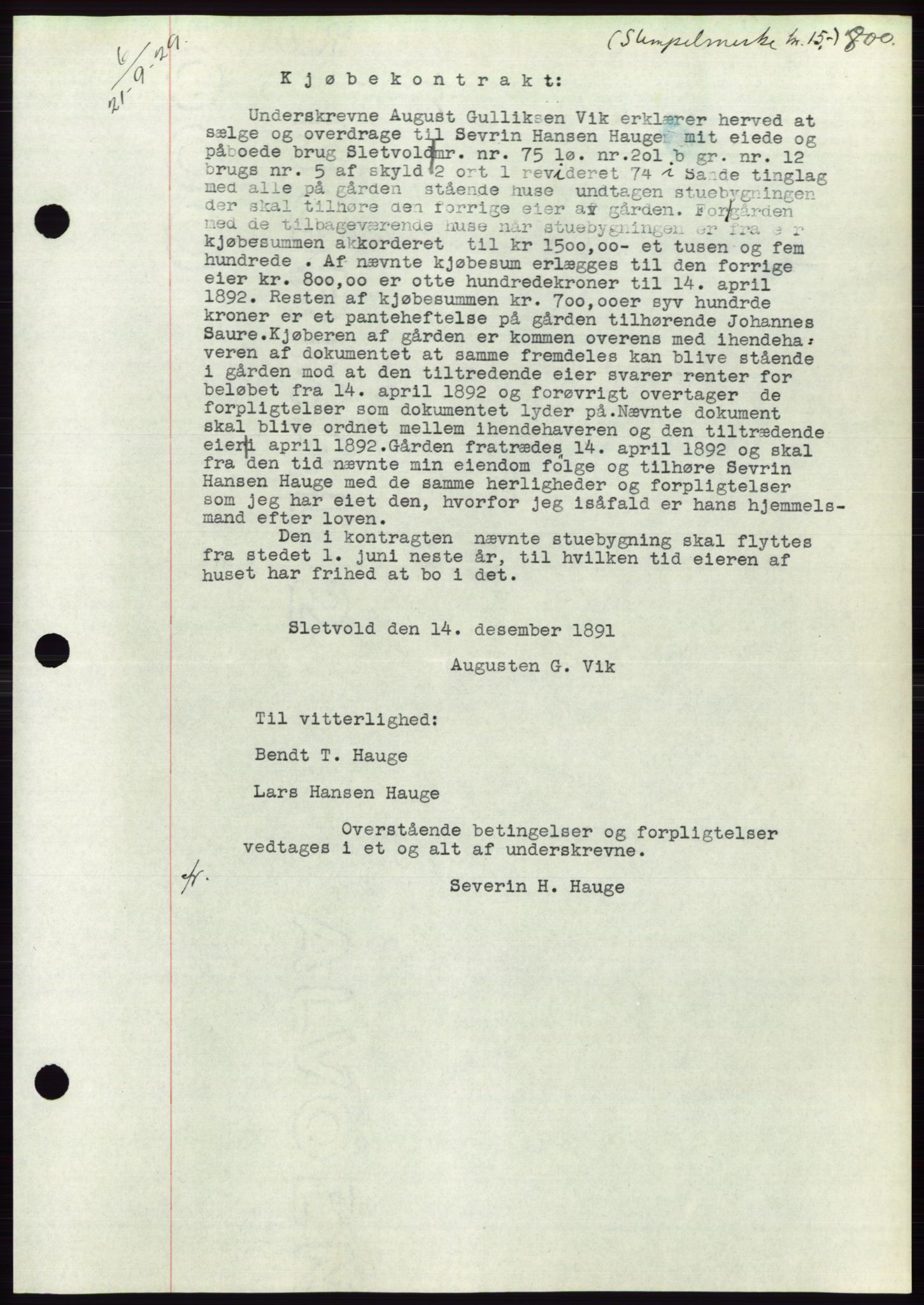 Søre Sunnmøre sorenskriveri, AV/SAT-A-4122/1/2/2C/L0049: Mortgage book no. 43, 1929-1929, Deed date: 21.09.1929