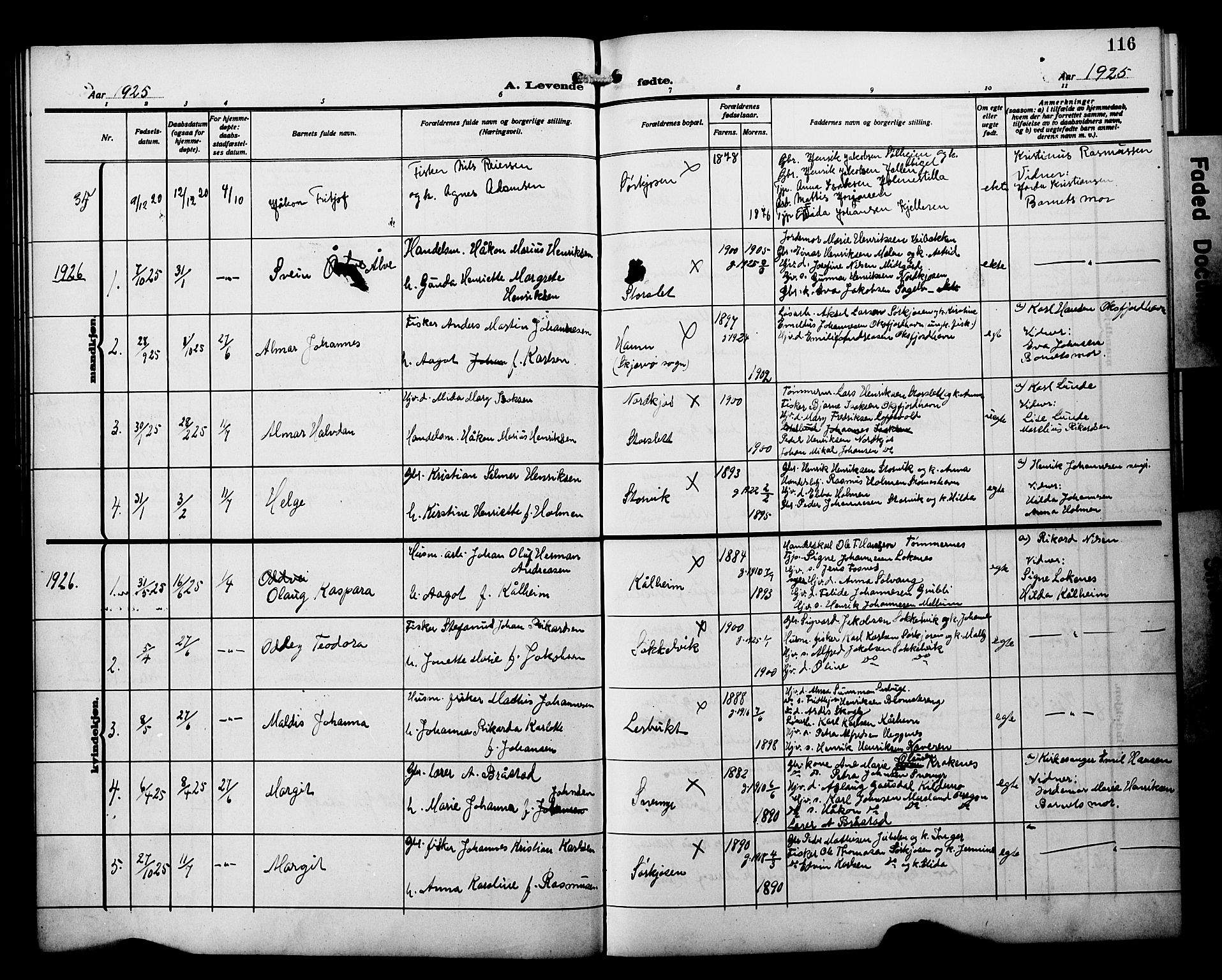 Skjervøy sokneprestkontor, SATØ/S-1300/H/Ha/Hab/L0022klokker: Parish register (copy) no. 22, 1910-1926, p. 116