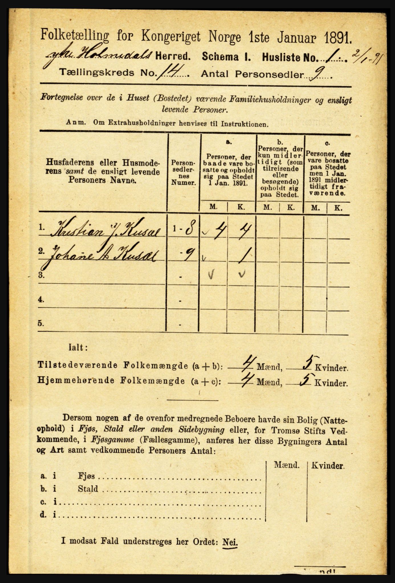 RA, 1891 census for 1429 Ytre Holmedal, 1891, p. 3758