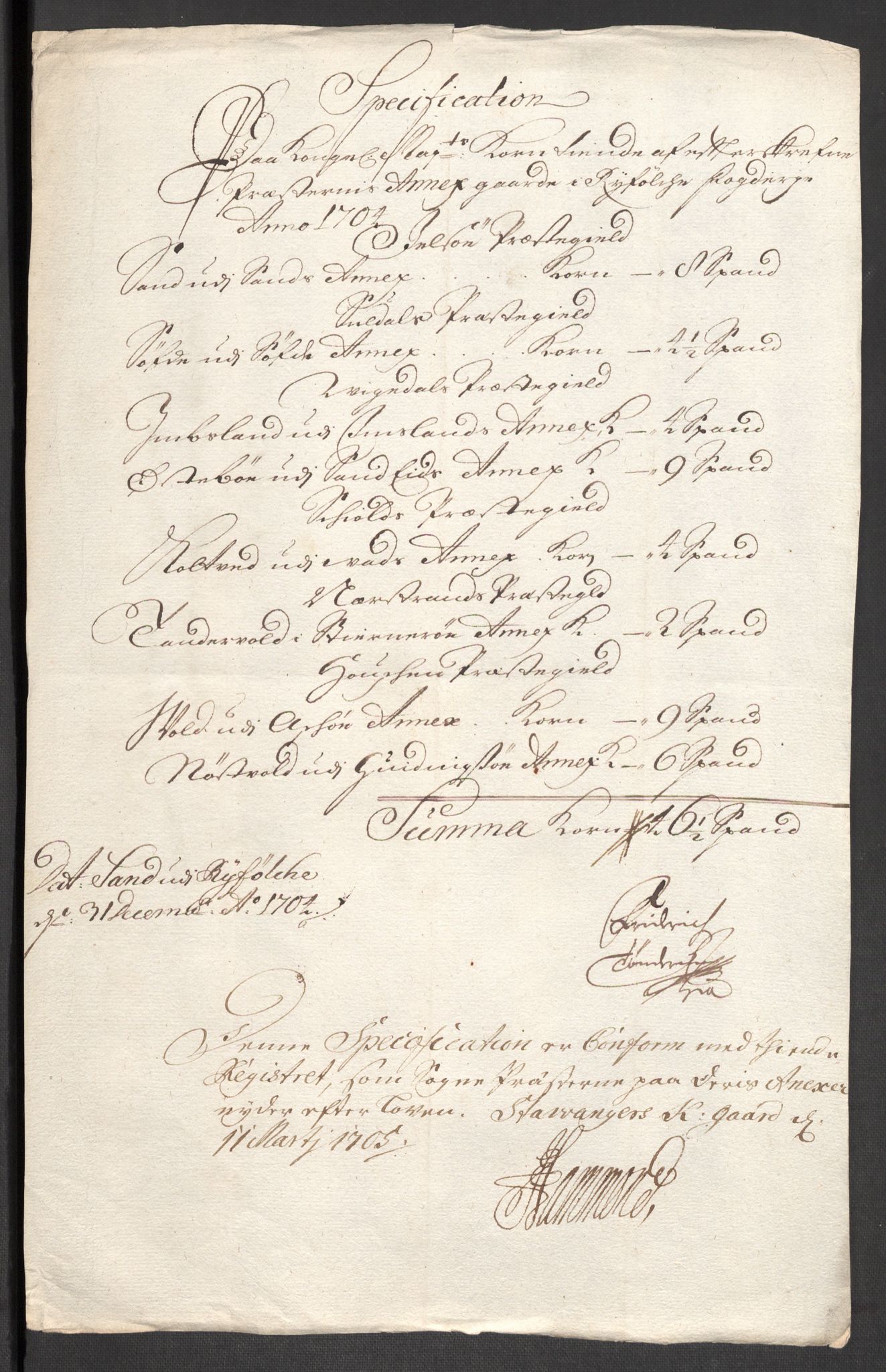Rentekammeret inntil 1814, Reviderte regnskaper, Fogderegnskap, RA/EA-4092/R47/L2860: Fogderegnskap Ryfylke, 1703-1705, p. 229