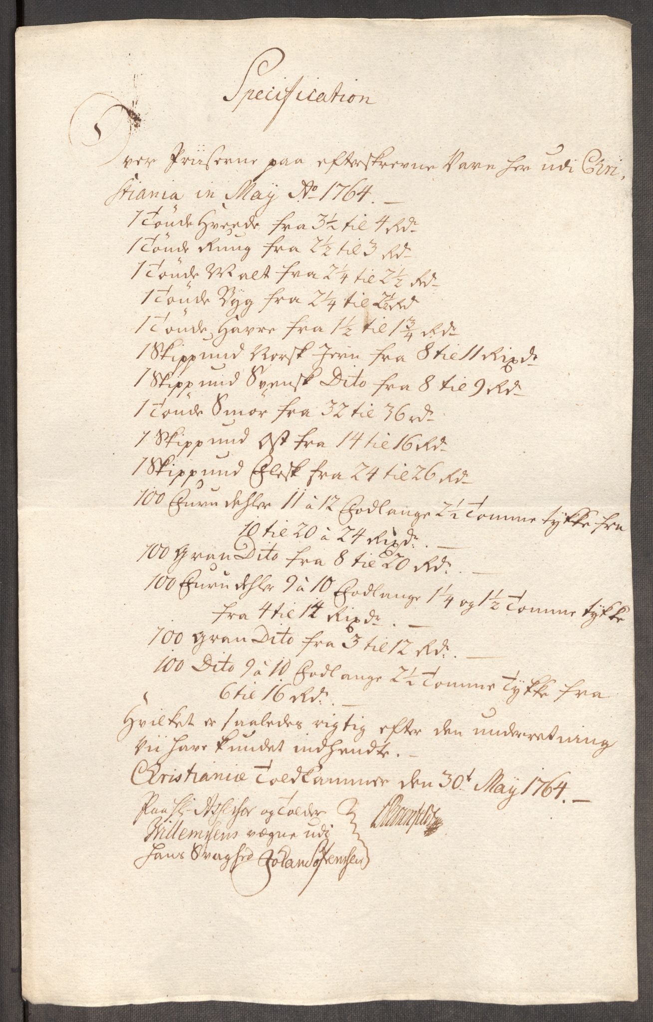 Rentekammeret inntil 1814, Realistisk ordnet avdeling, AV/RA-EA-4070/Oe/L0008: [Ø1]: Priskuranter, 1764-1768, p. 90