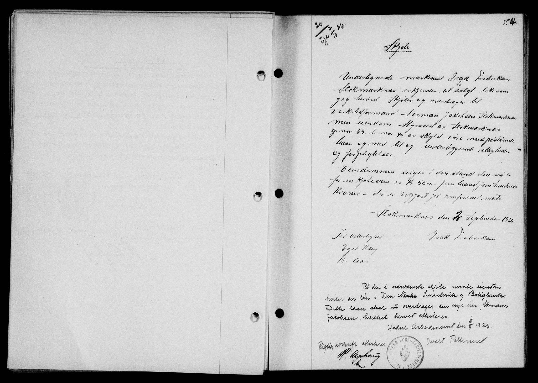 Vesterålen sorenskriveri, SAT/A-4180/1/2/2Ca/L0042: Mortgage book no. 35, 1926-1926, Deed date: 07.10.1926