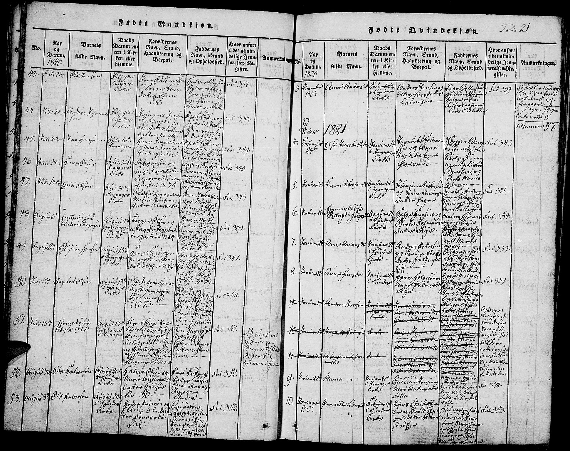 Jevnaker prestekontor, SAH/PREST-116/H/Ha/Hab/L0001: Parish register (copy) no. 1, 1815-1837, p. 21