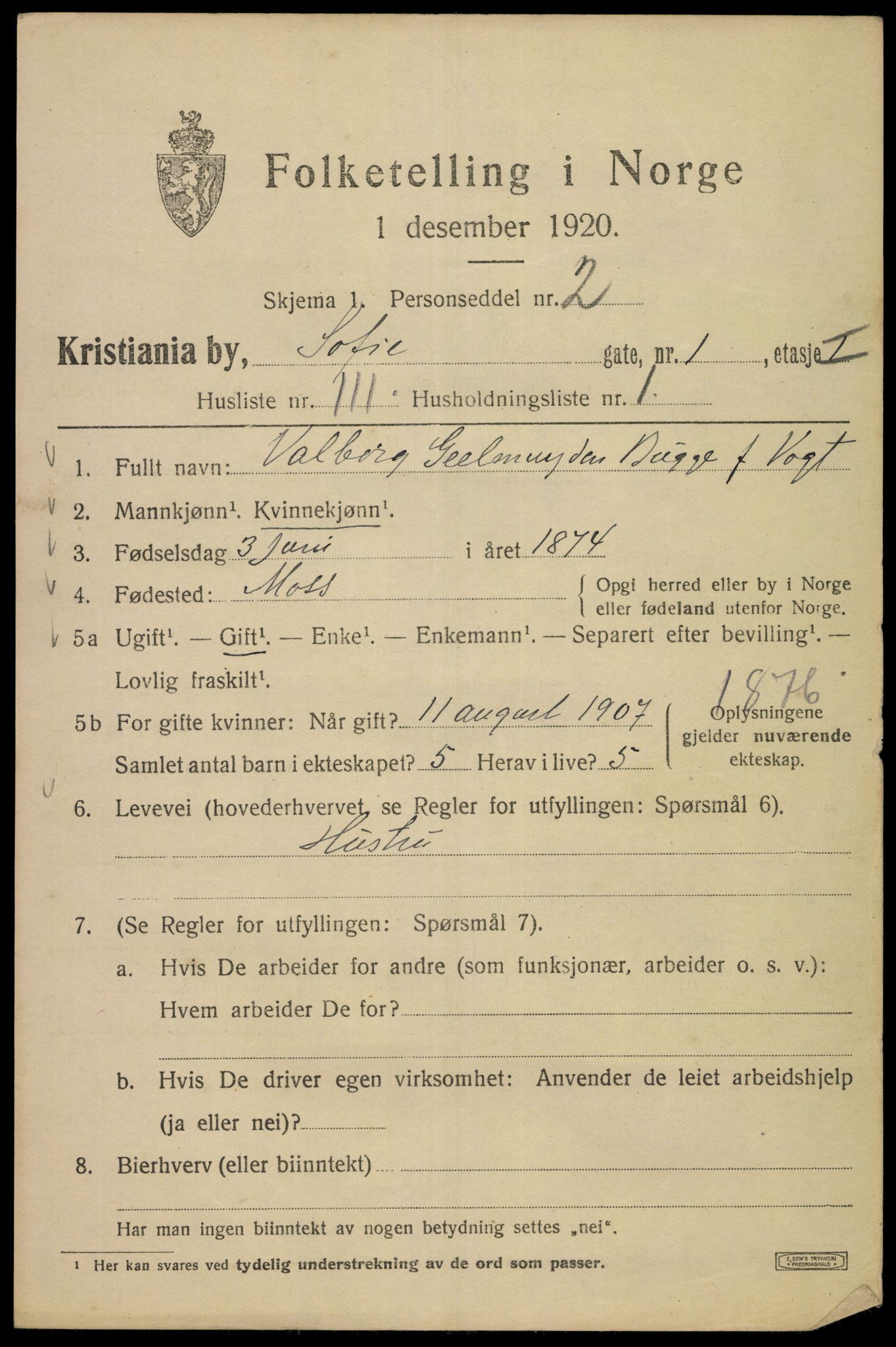 SAO, 1920 census for Kristiania, 1920, p. 524187