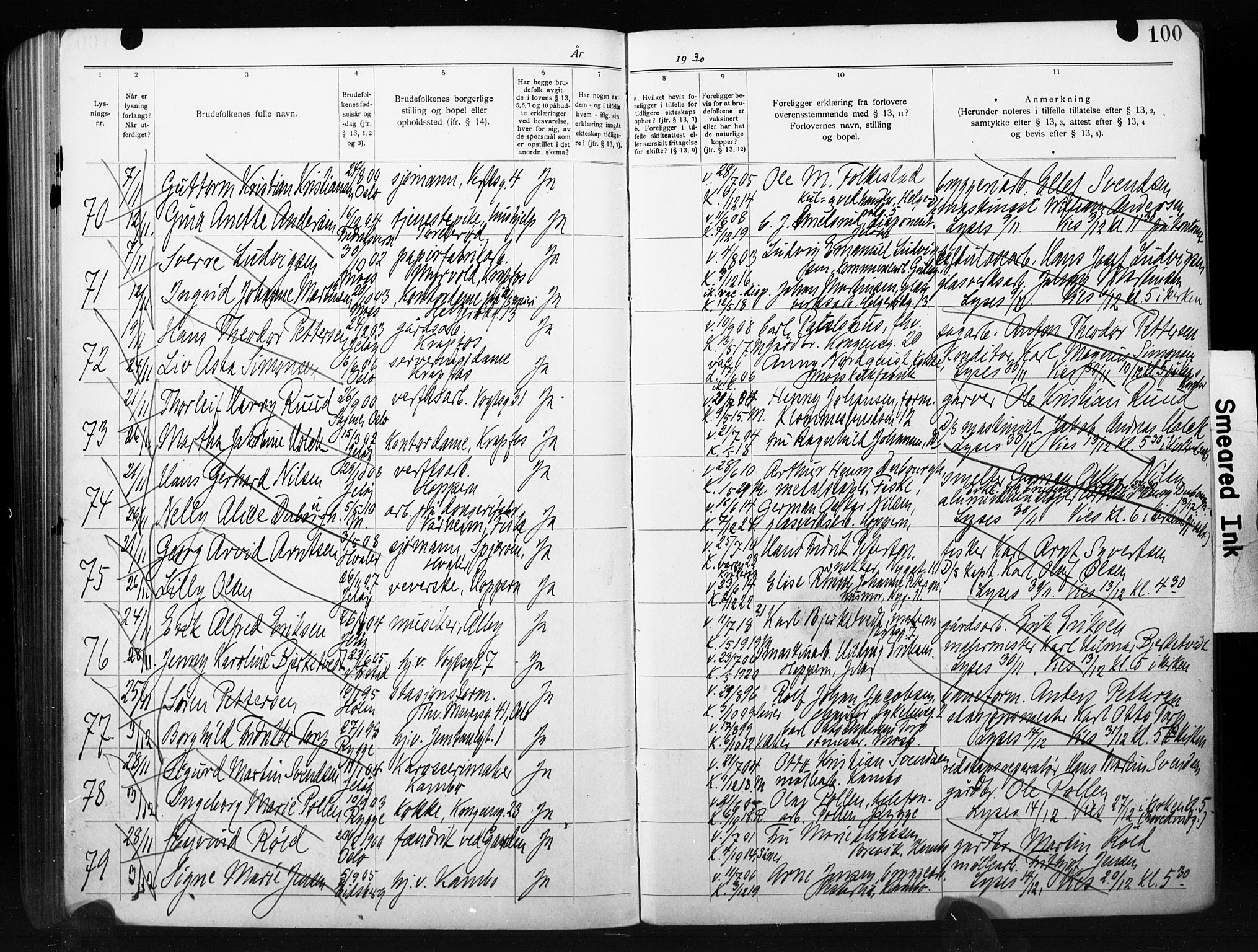 Moss prestekontor Kirkebøker, SAO/A-2003/H/Ha/L0002: Banns register no. 2, 1919-1930, p. 100