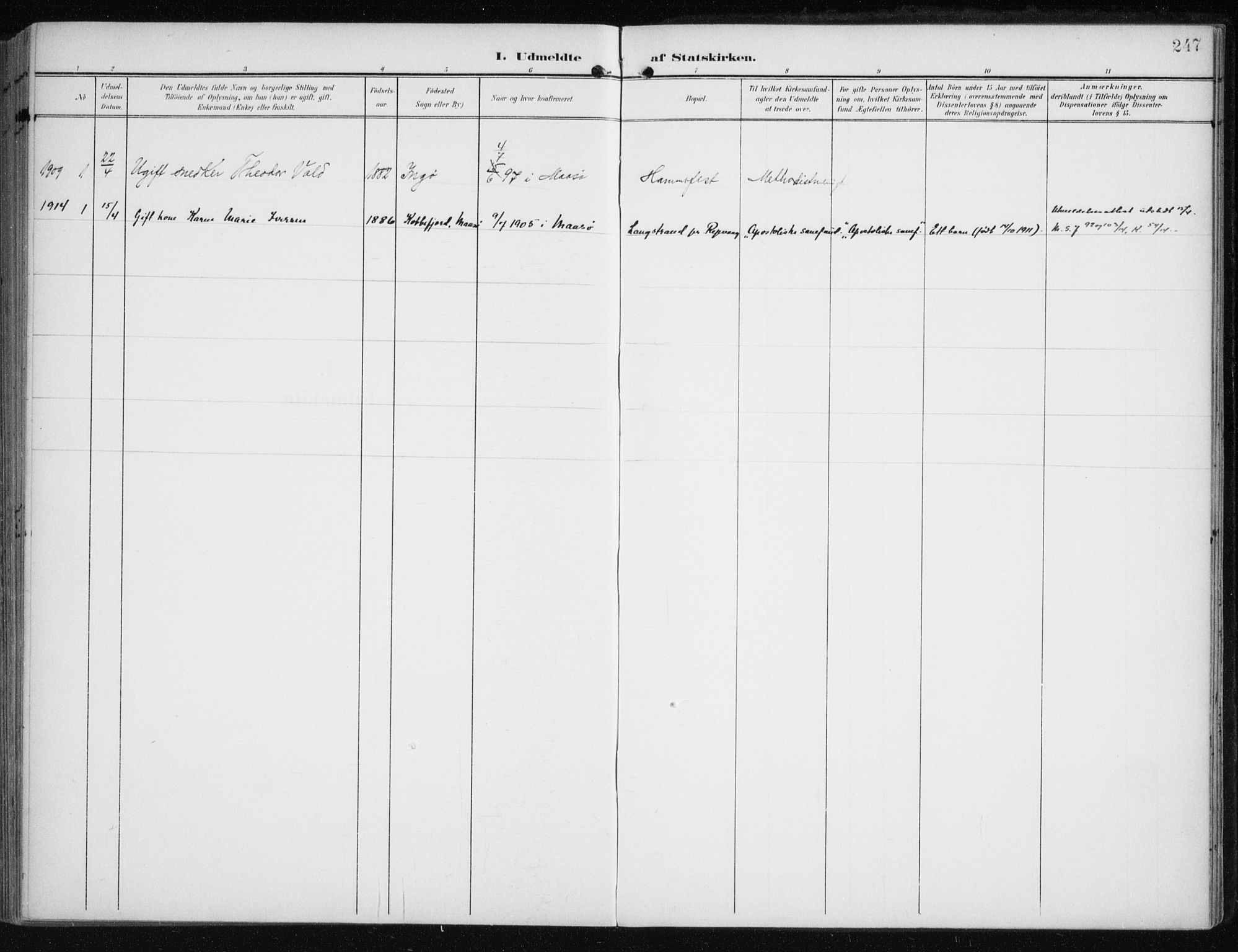 Måsøy sokneprestkontor, AV/SATØ-S-1348/H/Ha/L0009kirke: Parish register (official) no. 9, 1903-1914, p. 247