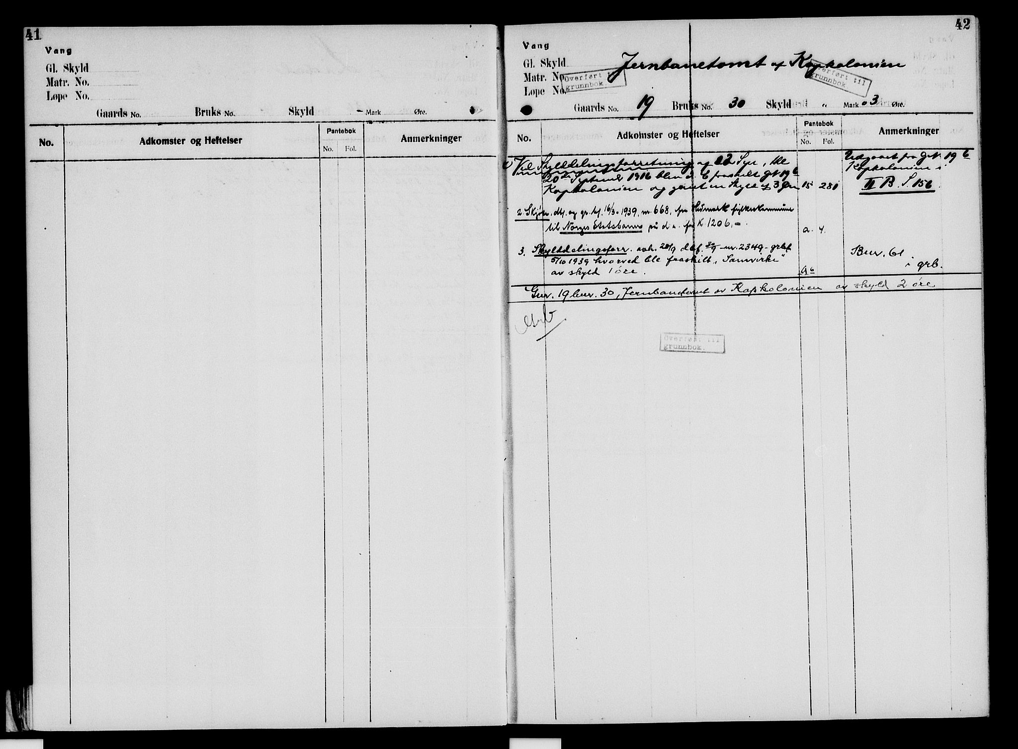 Nord-Hedmark sorenskriveri, SAH/TING-012/H/Ha/Had/Hade/L0005: Mortgage register no. 4.5, 1916-1940, p. 41-42