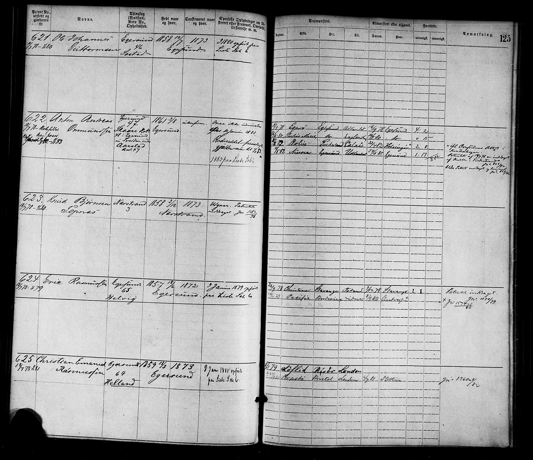 Egersund mønstringskrets, SAK/2031-0019/F/Fa/L0001: Annotasjonsrulle nr 1-1440 med register, O-1, 1869-1895, p. 142