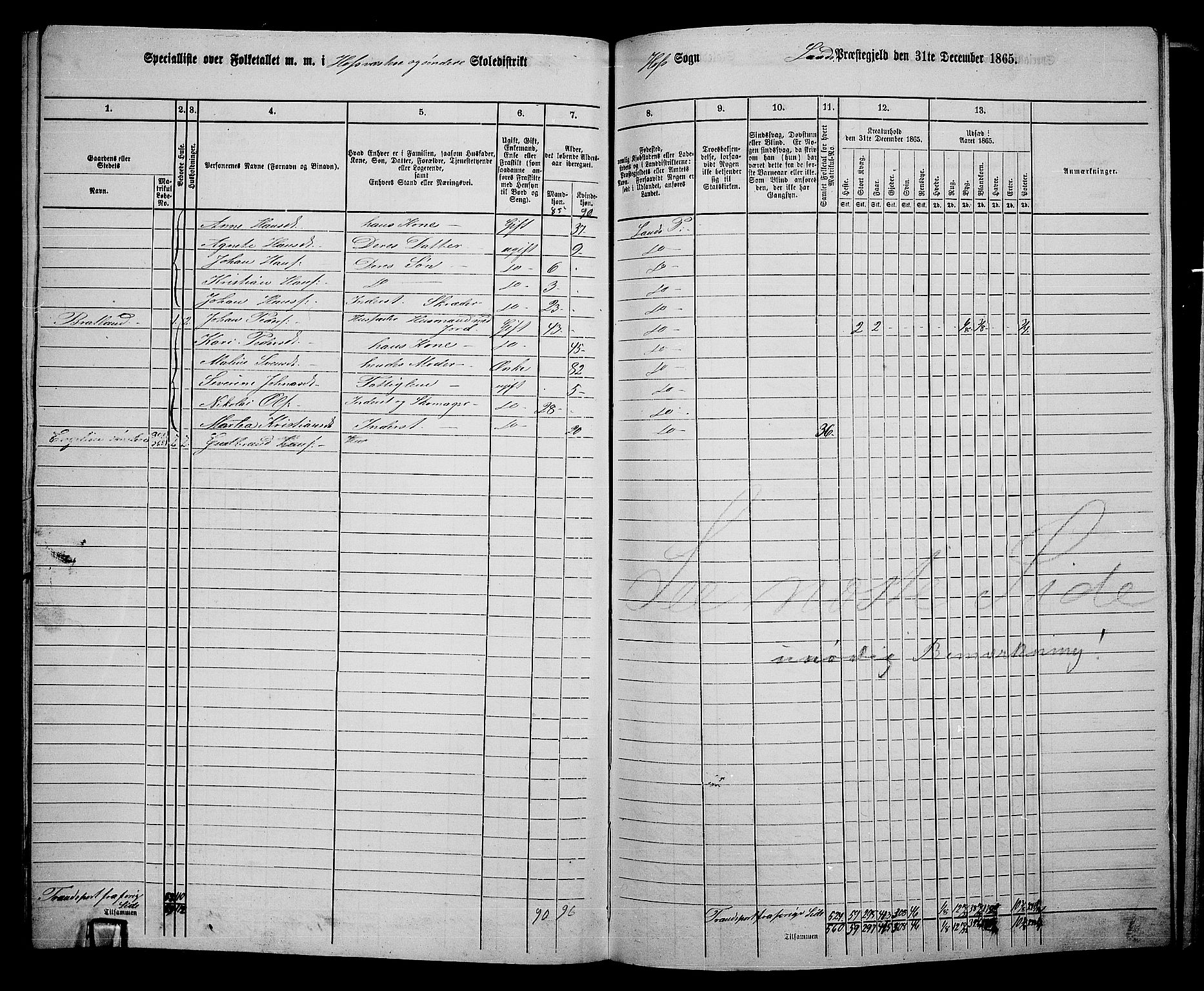 RA, 1865 census for Land, 1865, p. 410