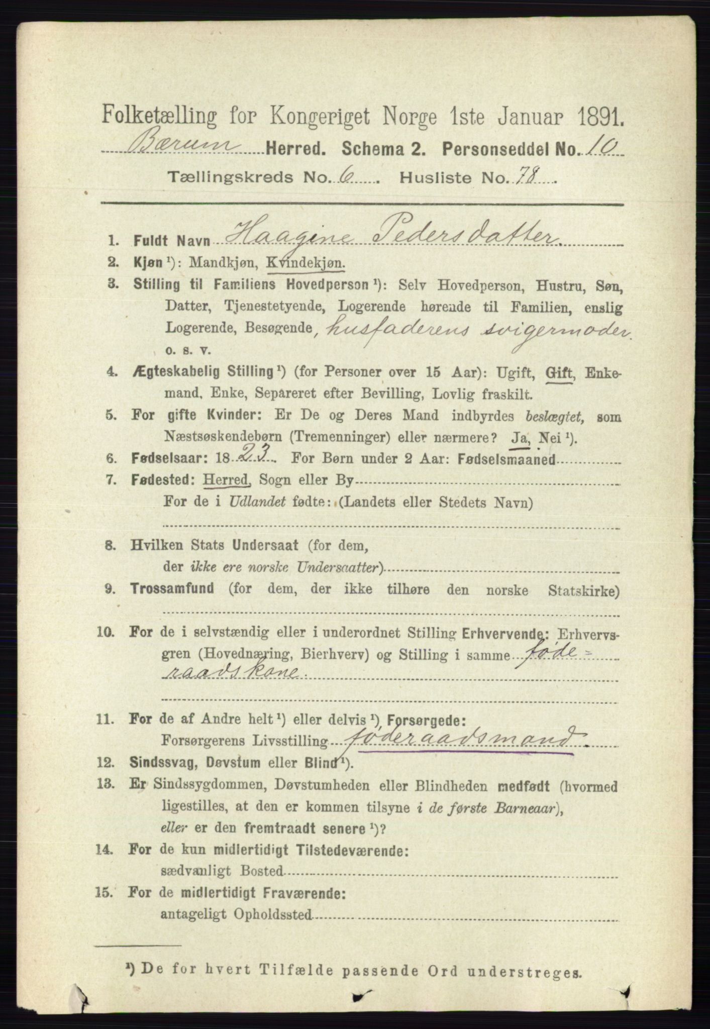 RA, 1891 census for 0219 Bærum, 1891, p. 4033