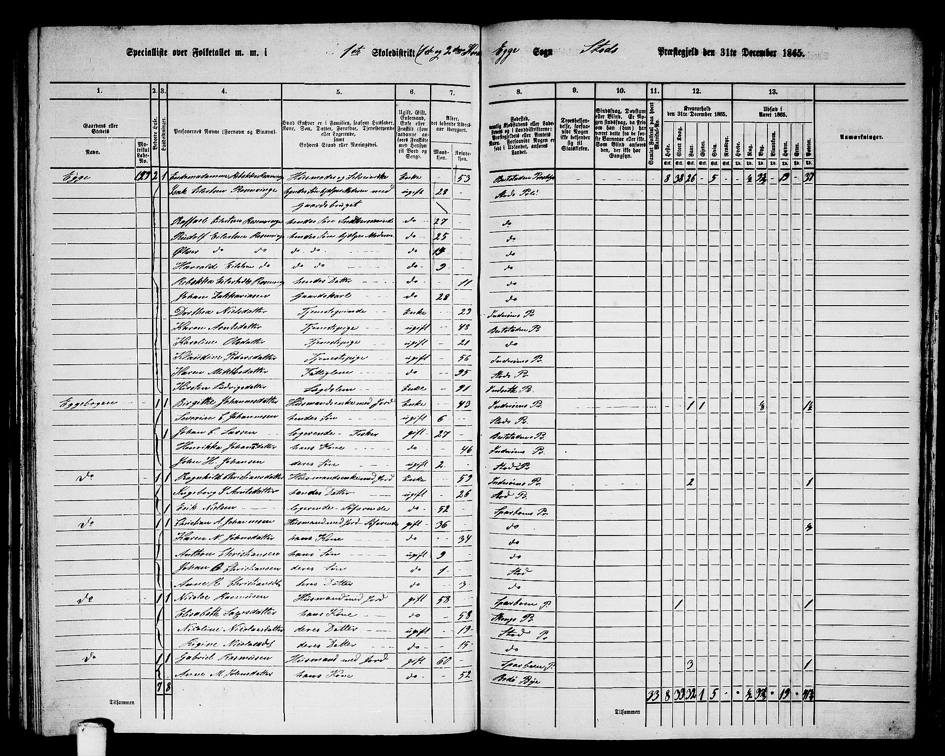 RA, 1865 census for Stod, 1865, p. 127