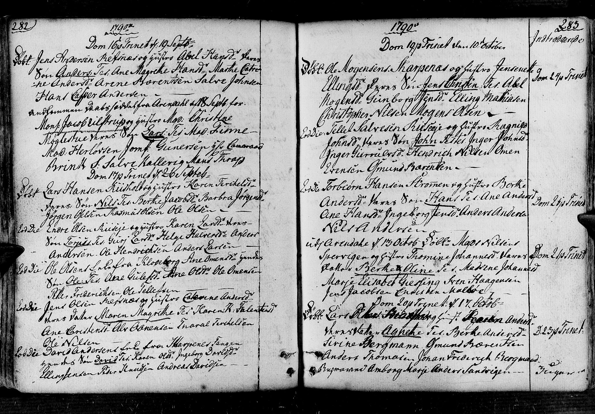 Øyestad sokneprestkontor, SAK/1111-0049/F/Fa/L0008: Parish register (official) no. A 8, 1777-1804, p. 282-283